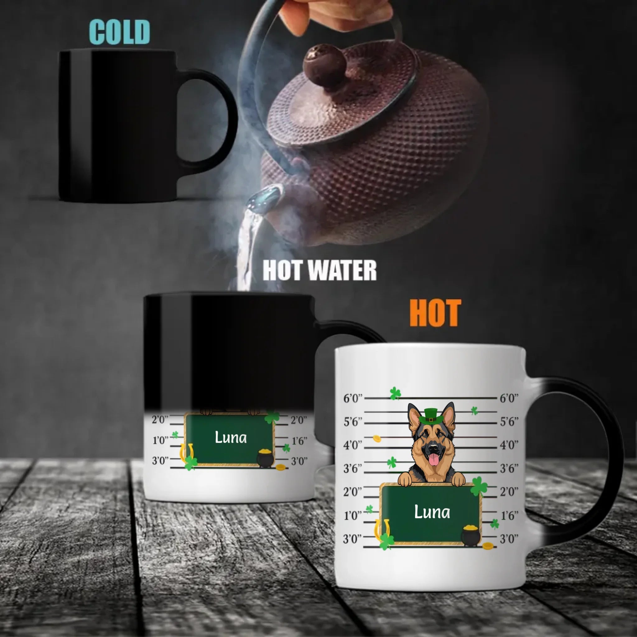 Custom St. Patrick’s Day Dog Mug – Leprechaun Dog with Shamrocks & Gold - 89Prints