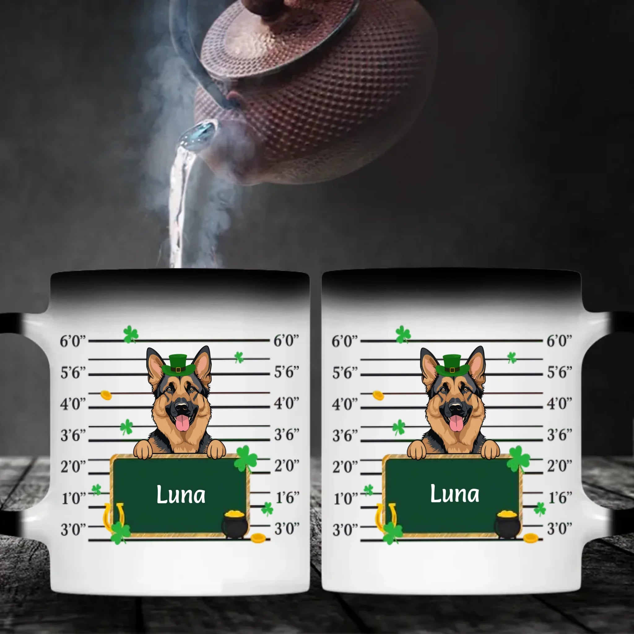 Custom St. Patrick’s Day Dog Mug – Leprechaun Dog with Shamrocks & Gold - 89Prints