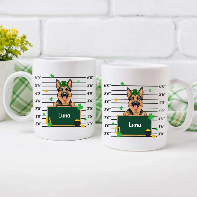 Custom St. Patrick’s Day Dog Mug – Leprechaun Dog with Shamrocks & Gold - 89Prints