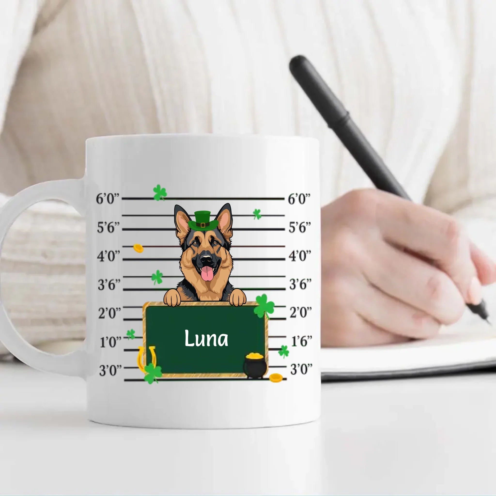 Custom St. Patrick’s Day Dog Mug – Leprechaun Dog with Shamrocks & Gold - 89Prints