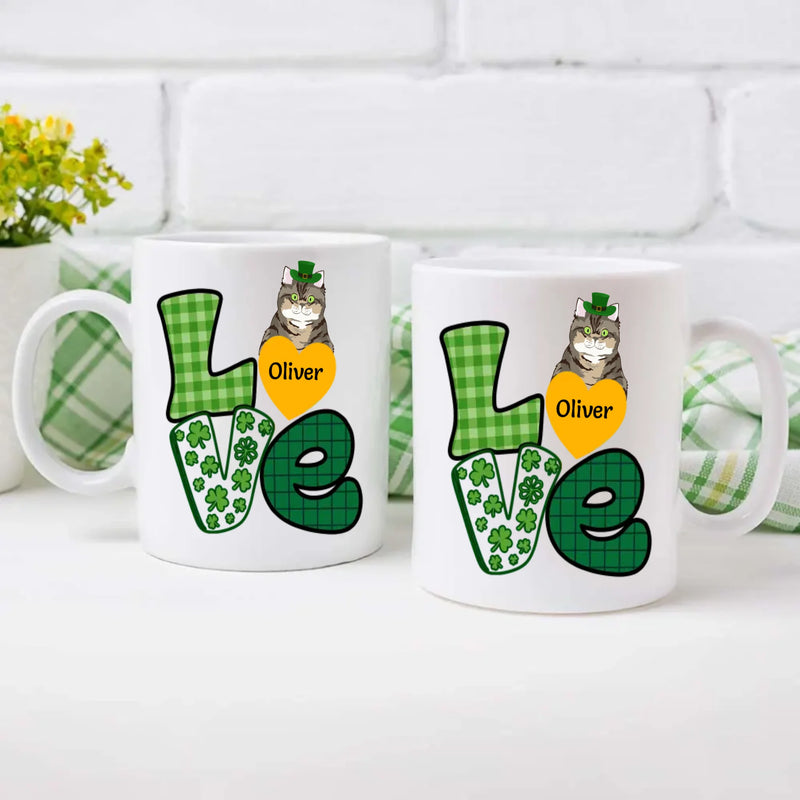 St. Patrick’s Day Custom Dog & Cat Mug – Personalized Shamrock Pet Name Gift – 89Prints