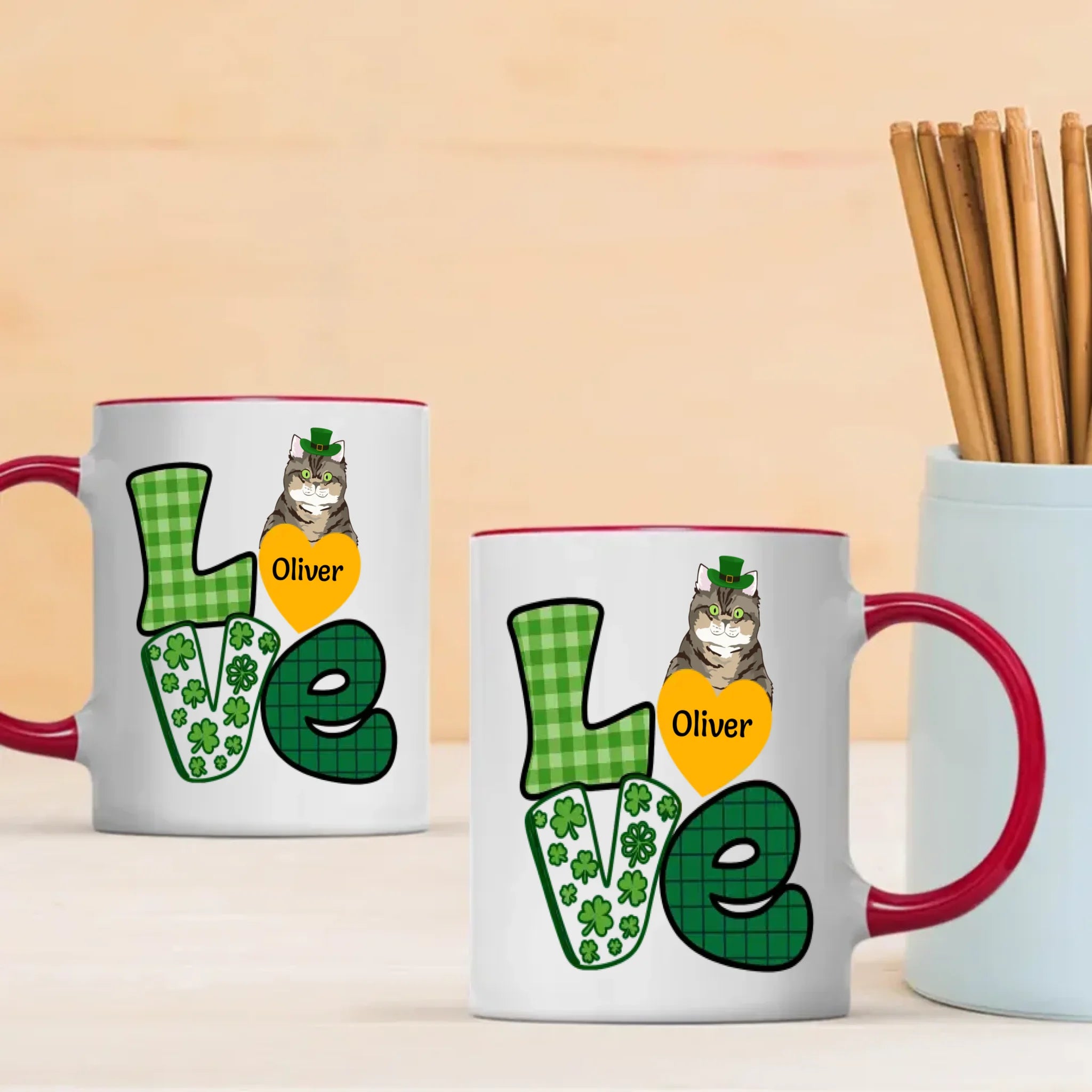 St. Patrick’s Day Custom Dog & Cat Mug – Personalized Shamrock Pet Name Gift – 89Prints