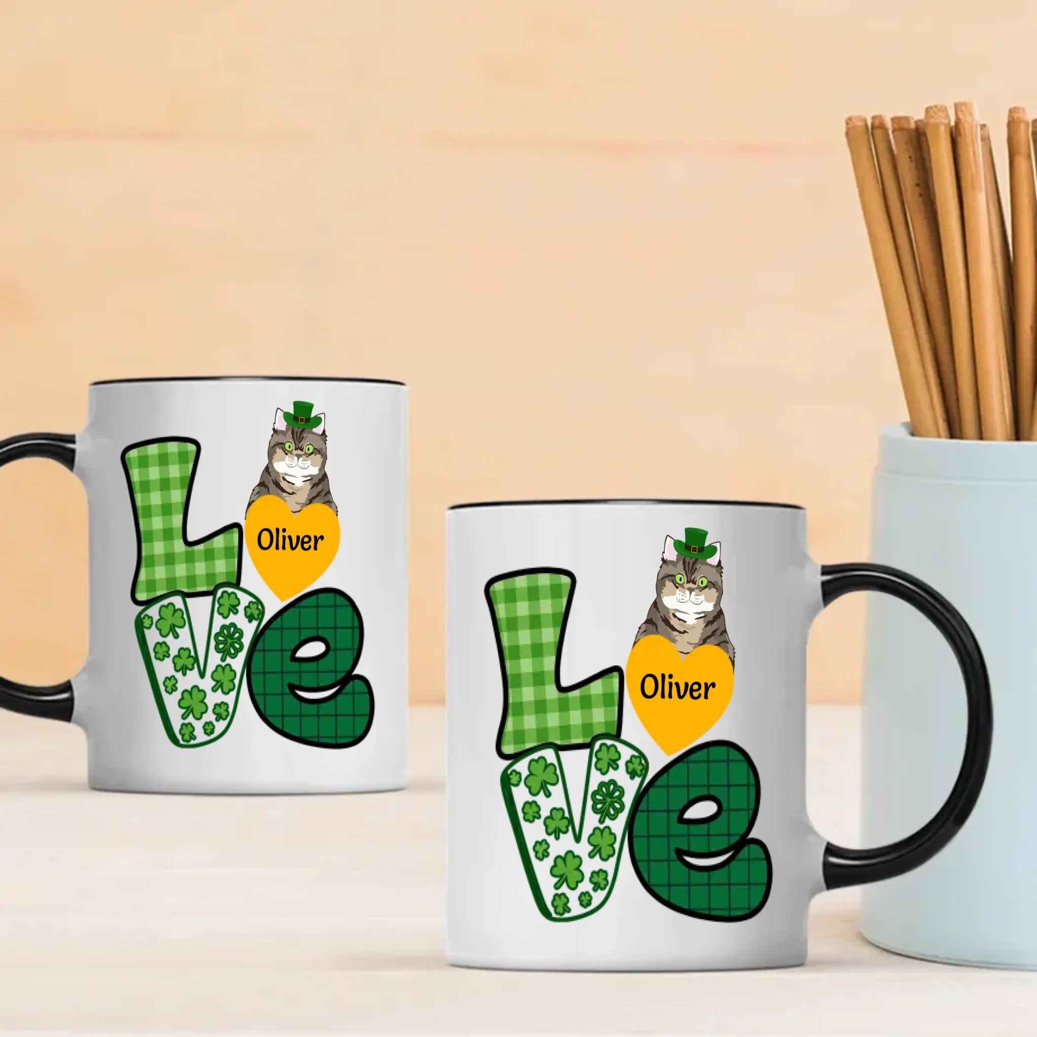 St. Patrick’s Day Custom Dog & Cat Mug – Personalized Shamrock Pet Name Gift – 89Prints