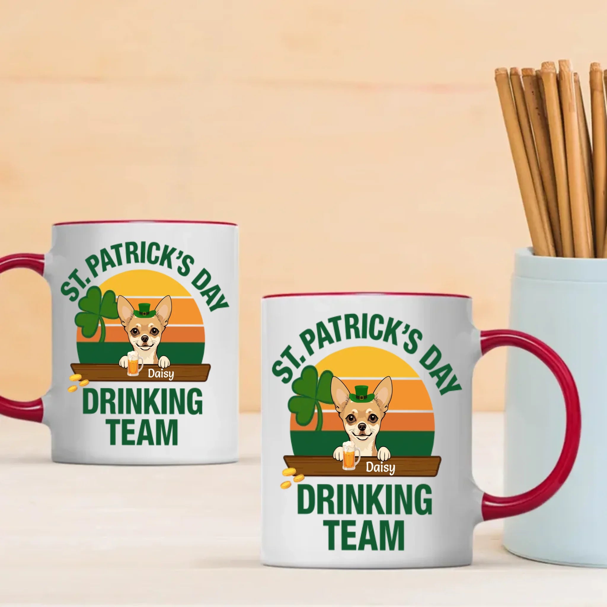 St. Patrick’s Day Drinking Team Dog Mug – Custom Leprechaun Dog Design - 89Prints