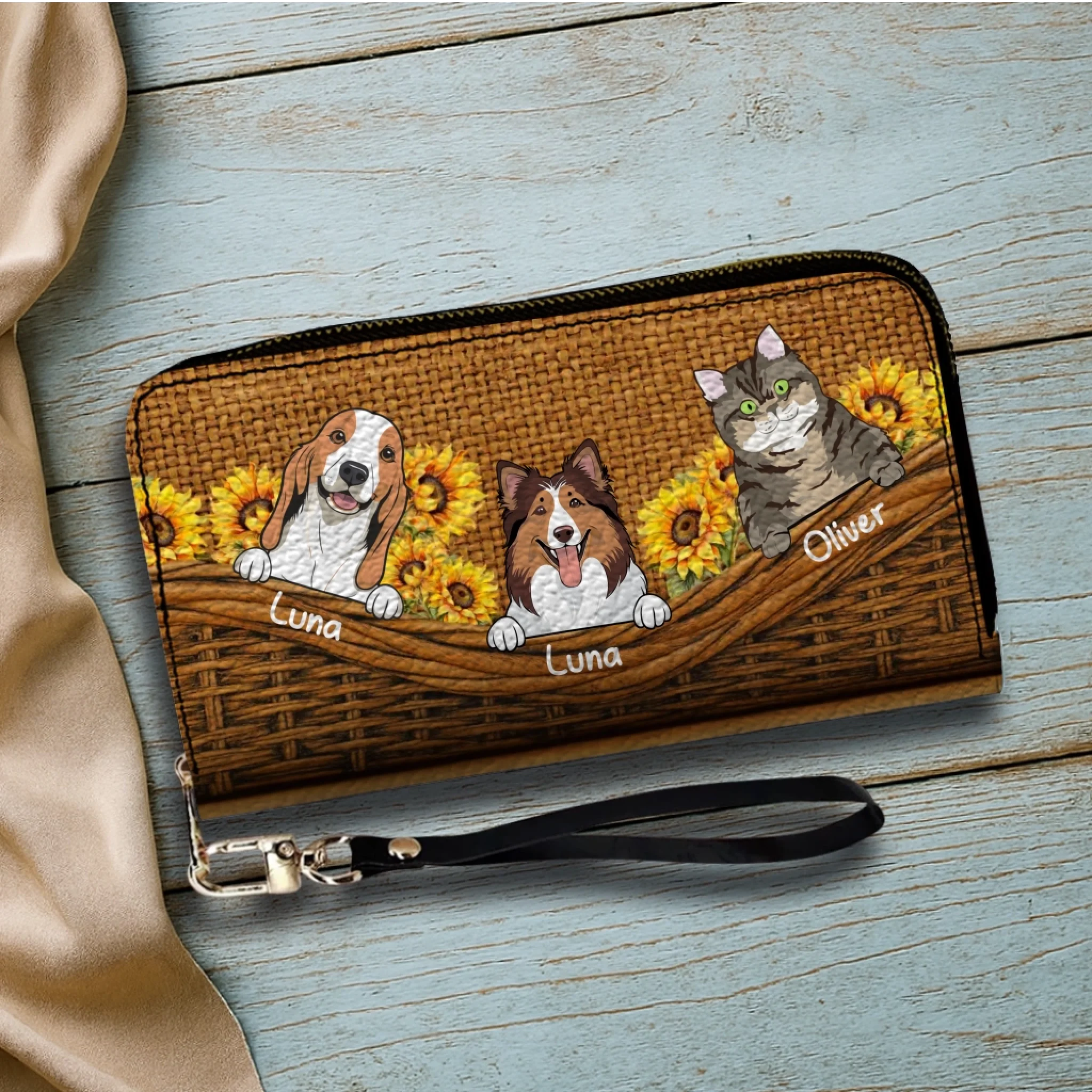 Sunflower Pet Wallet – Personalized Multi-Pet Design with Custom Name | 89Prints