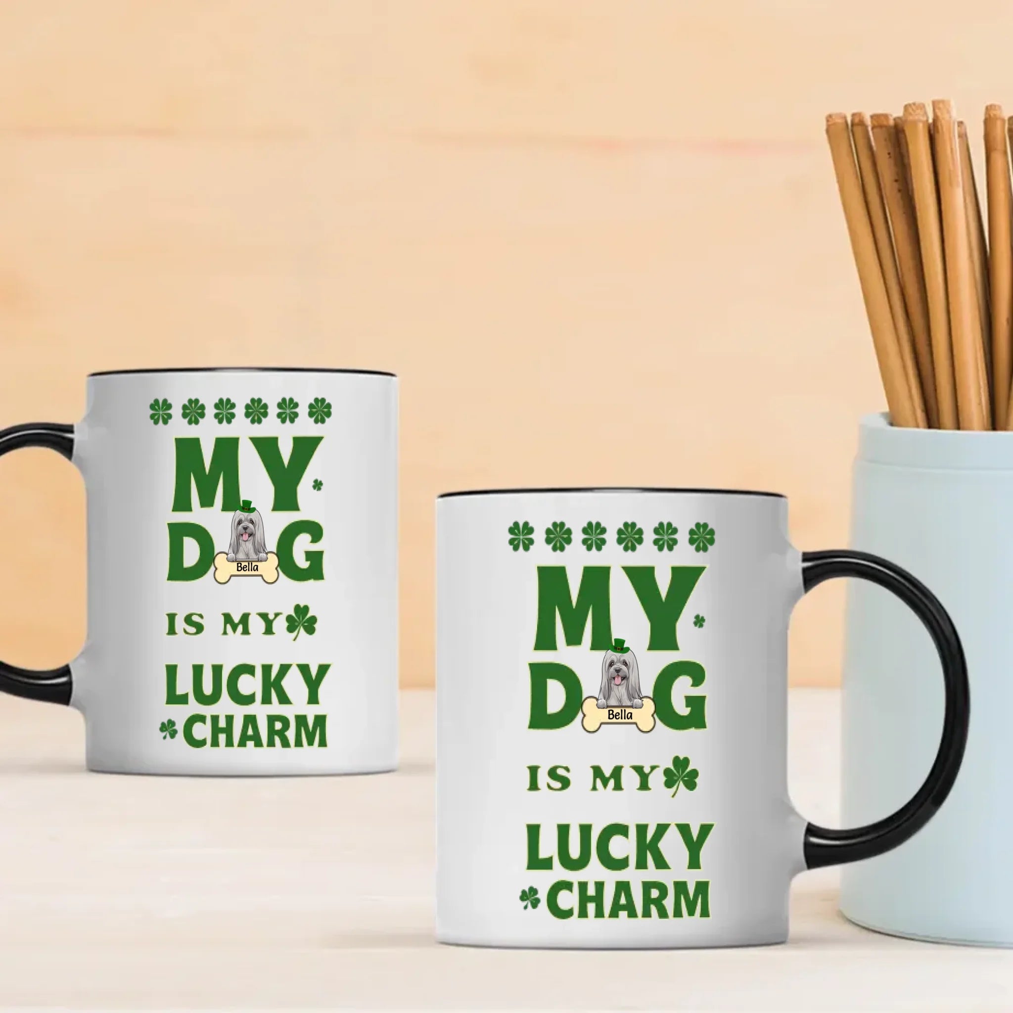 St. Patrick’s Dog Mug – Personalized Lucky Dog Celebration Coffee Cup – 89Prints