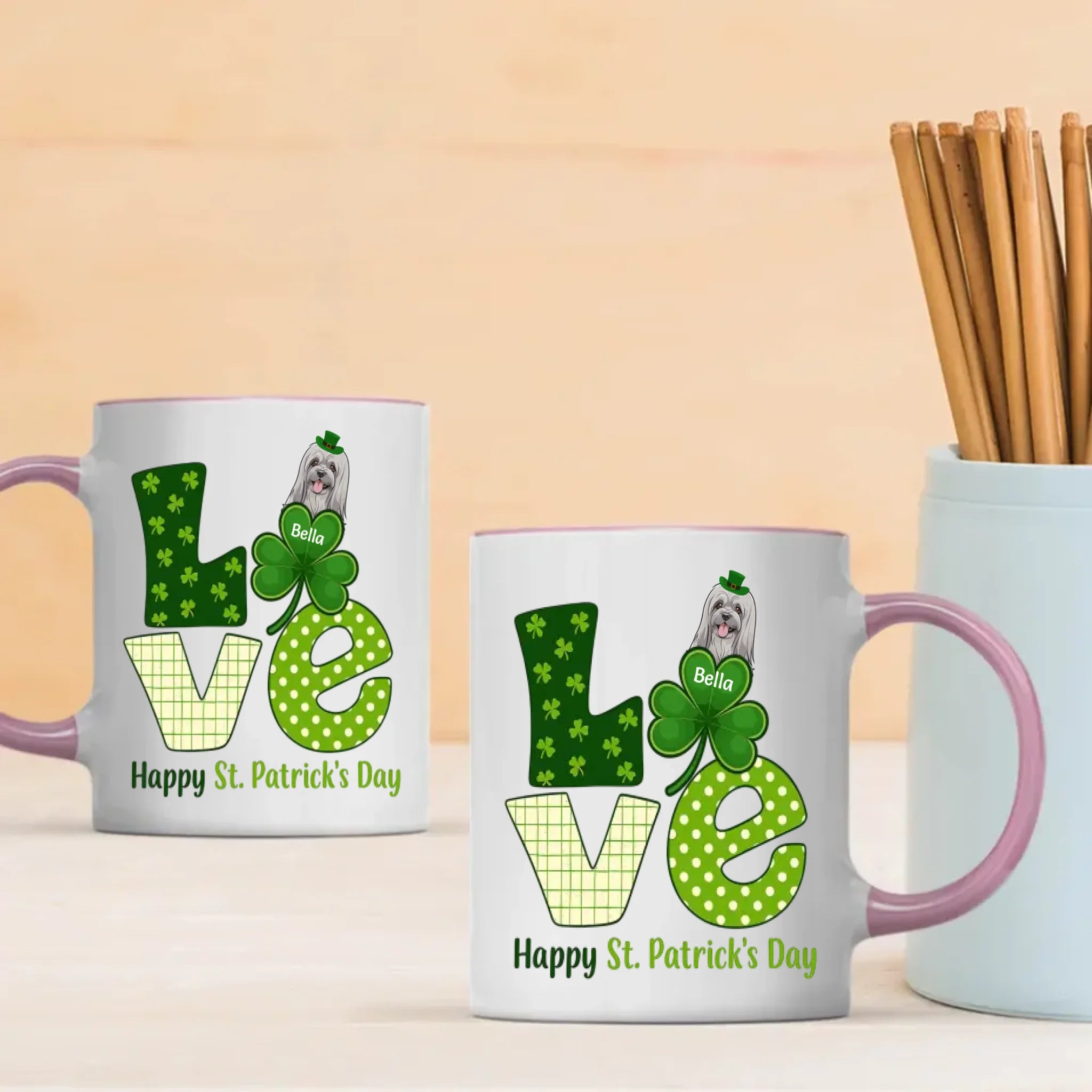 Happy St. Patrick’s Day Dog Mug – Personalized Lucky Shamrock Gift – 89Prints