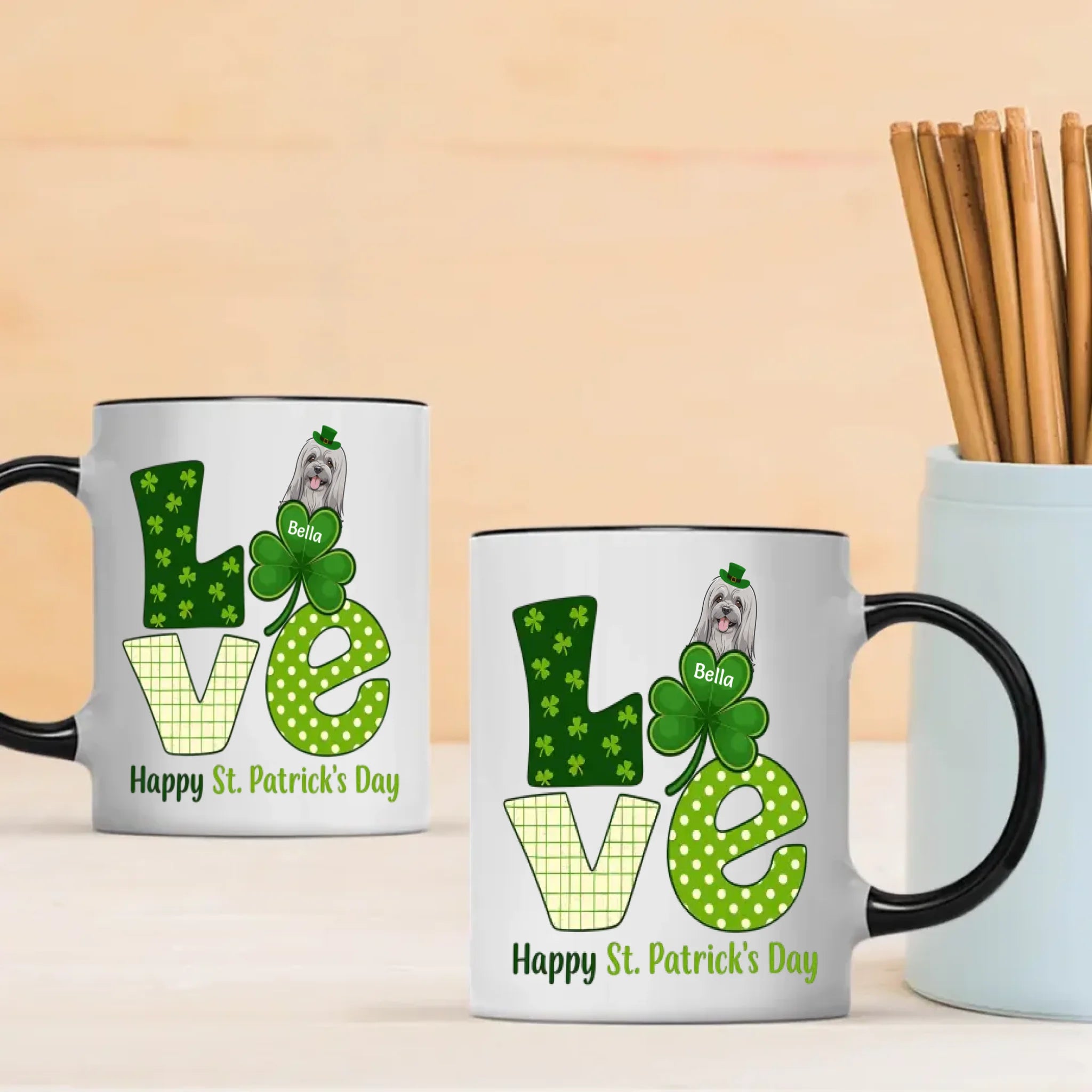 Happy St. Patrick’s Day Dog Mug – Personalized Lucky Shamrock Gift – 89Prints