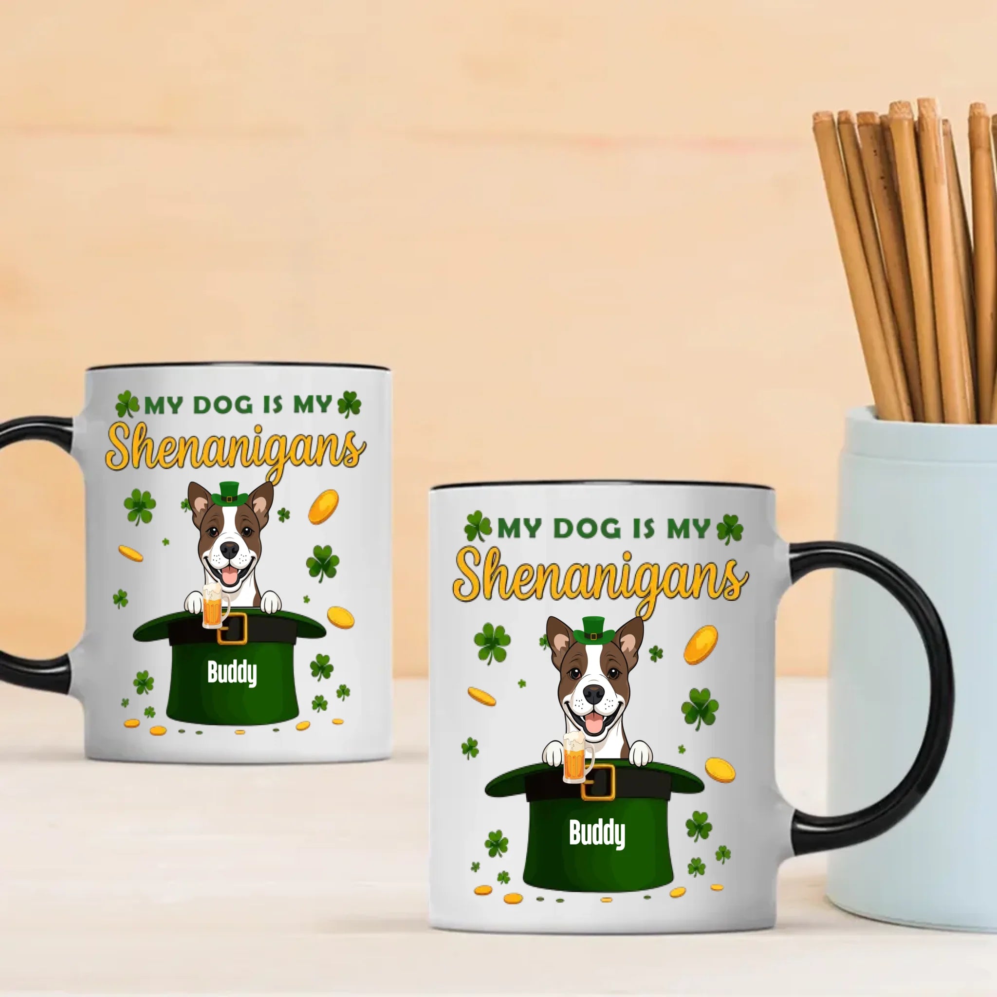 Happy St. Patrick’s Day Dog Mug – Personalized Lucky Shenanigans Gift | 89Prints