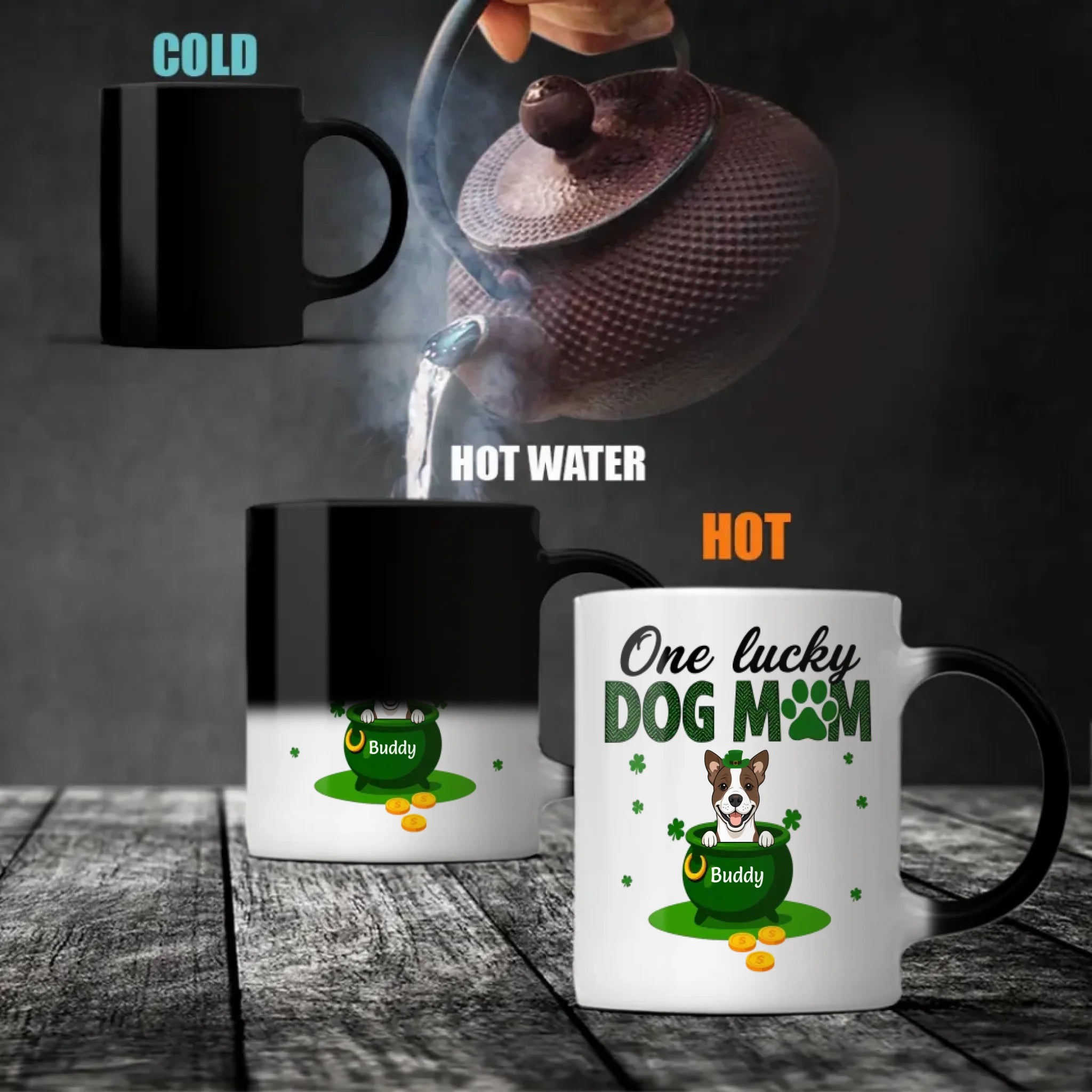 Personalized Dog Mom Mug – St Patrick’s Day Lucky Pot Design with Custom Pet Name - 89Prints
