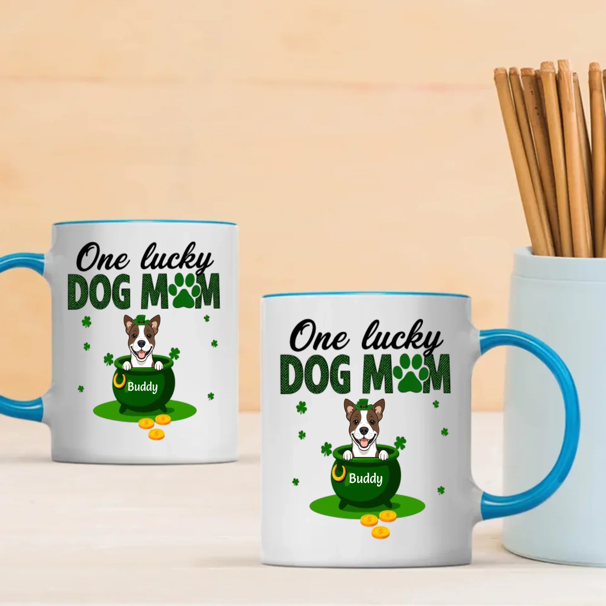 Personalized Dog Mom Mug – St Patrick’s Day Lucky Pot Design with Custom Pet Name - 89Prints