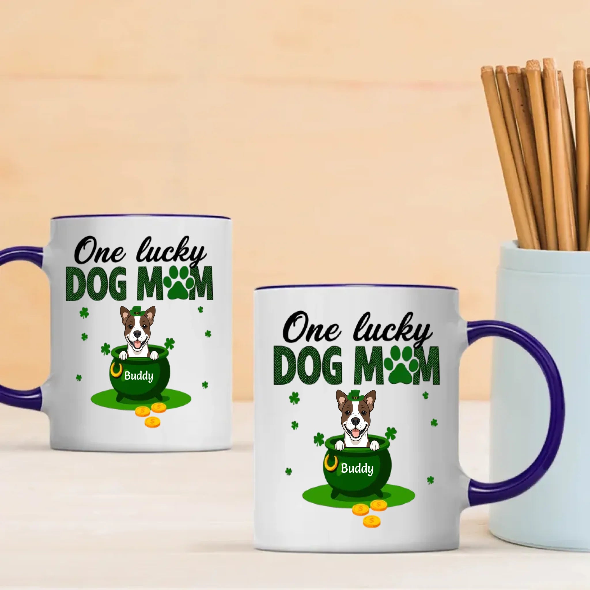 Personalized Dog Mom Mug – St Patrick’s Day Lucky Pot Design with Custom Pet Name - 89Prints