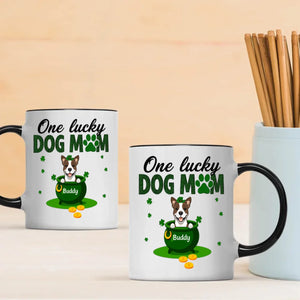 Personalized Dog Mom Mug – St Patrick’s Day Lucky Pot Design with Custom Pet Name - 89Prints