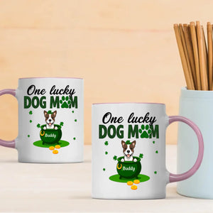 Personalized Dog Mom Mug – St Patrick’s Day Lucky Pot Design with Custom Pet Name - 89Prints