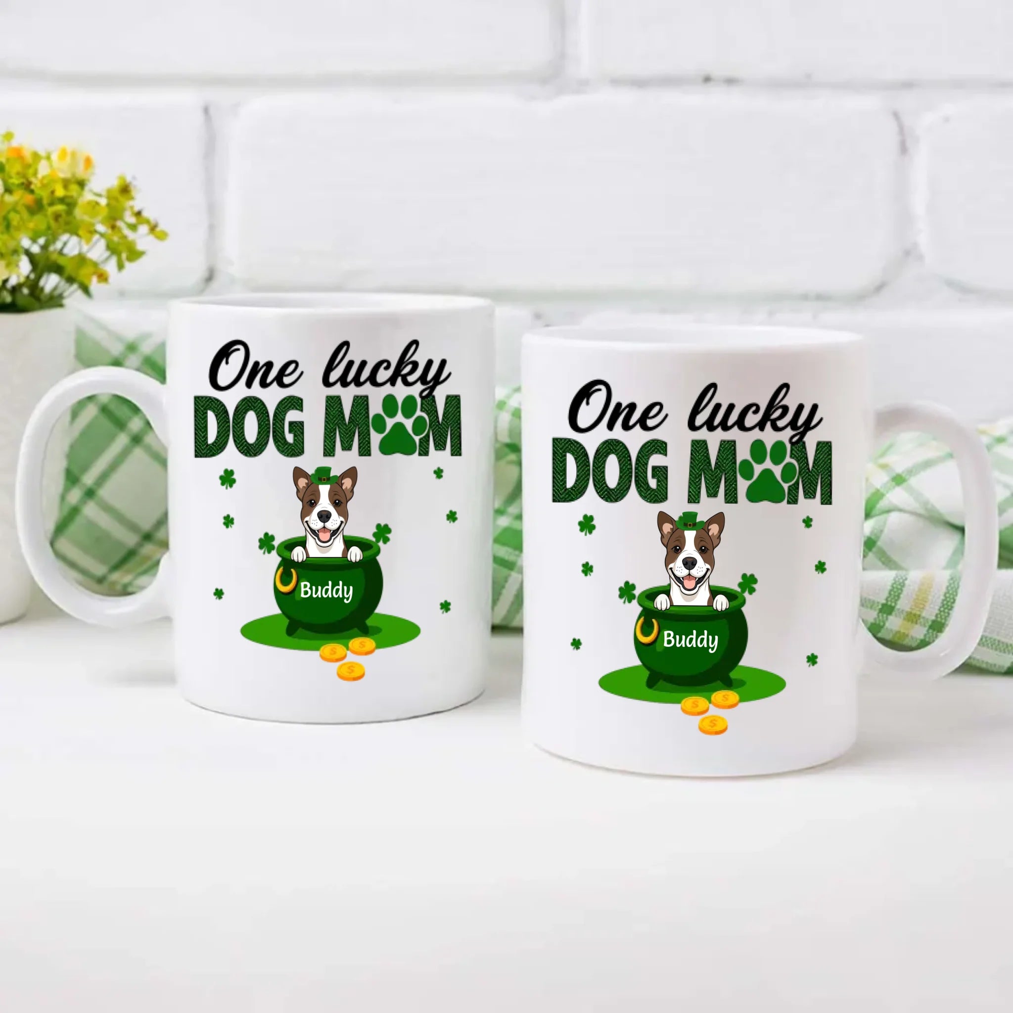 Personalized Dog Mom Mug – St Patrick’s Day Lucky Pot Design with Custom Pet Name - 89Prints