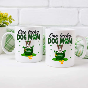 Personalized Dog Mom Mug – St Patrick’s Day Lucky Pot Design with Custom Pet Name - 89Prints
