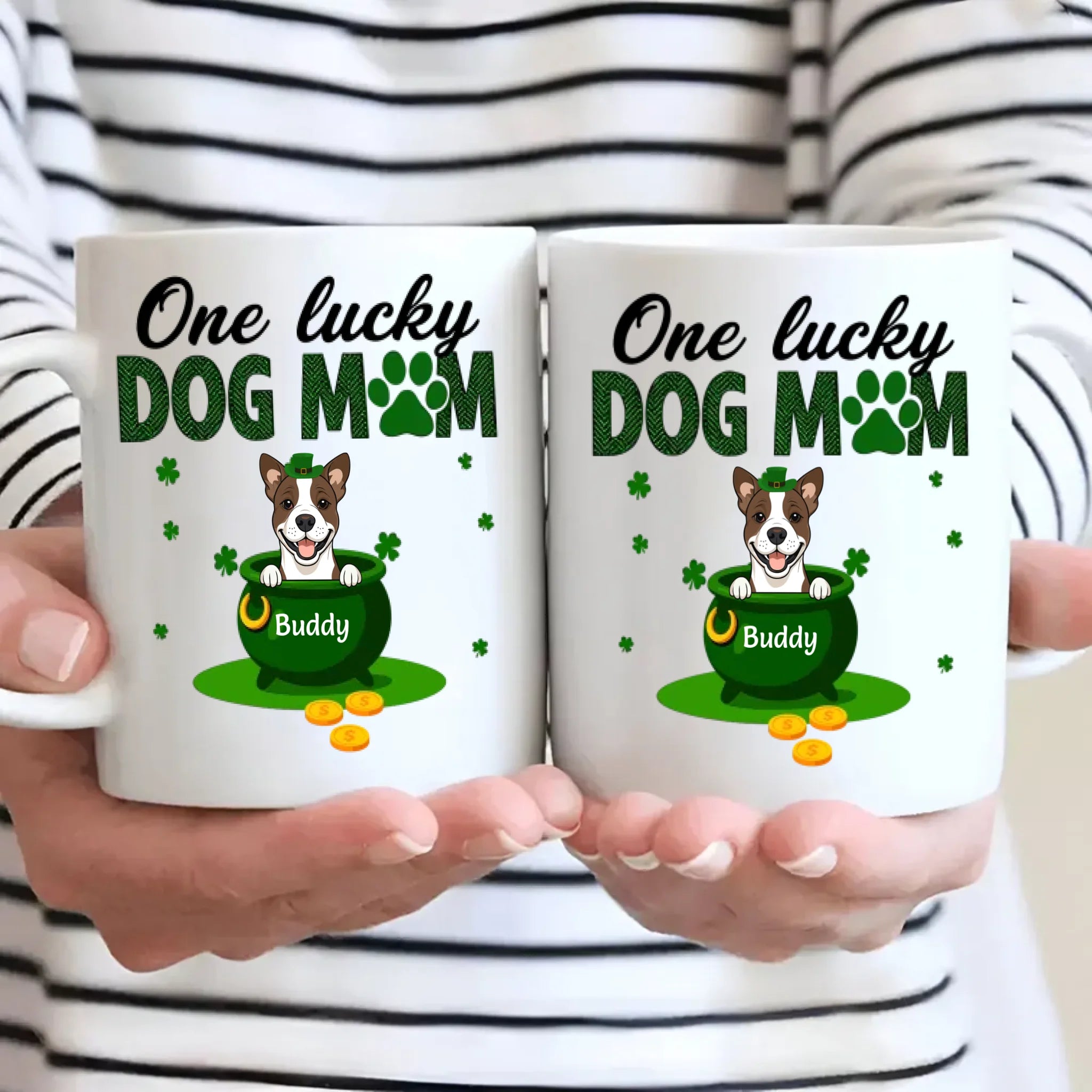 Personalized Dog Mom Mug – St Patrick’s Day Lucky Pot Design with Custom Pet Name - 89Prints