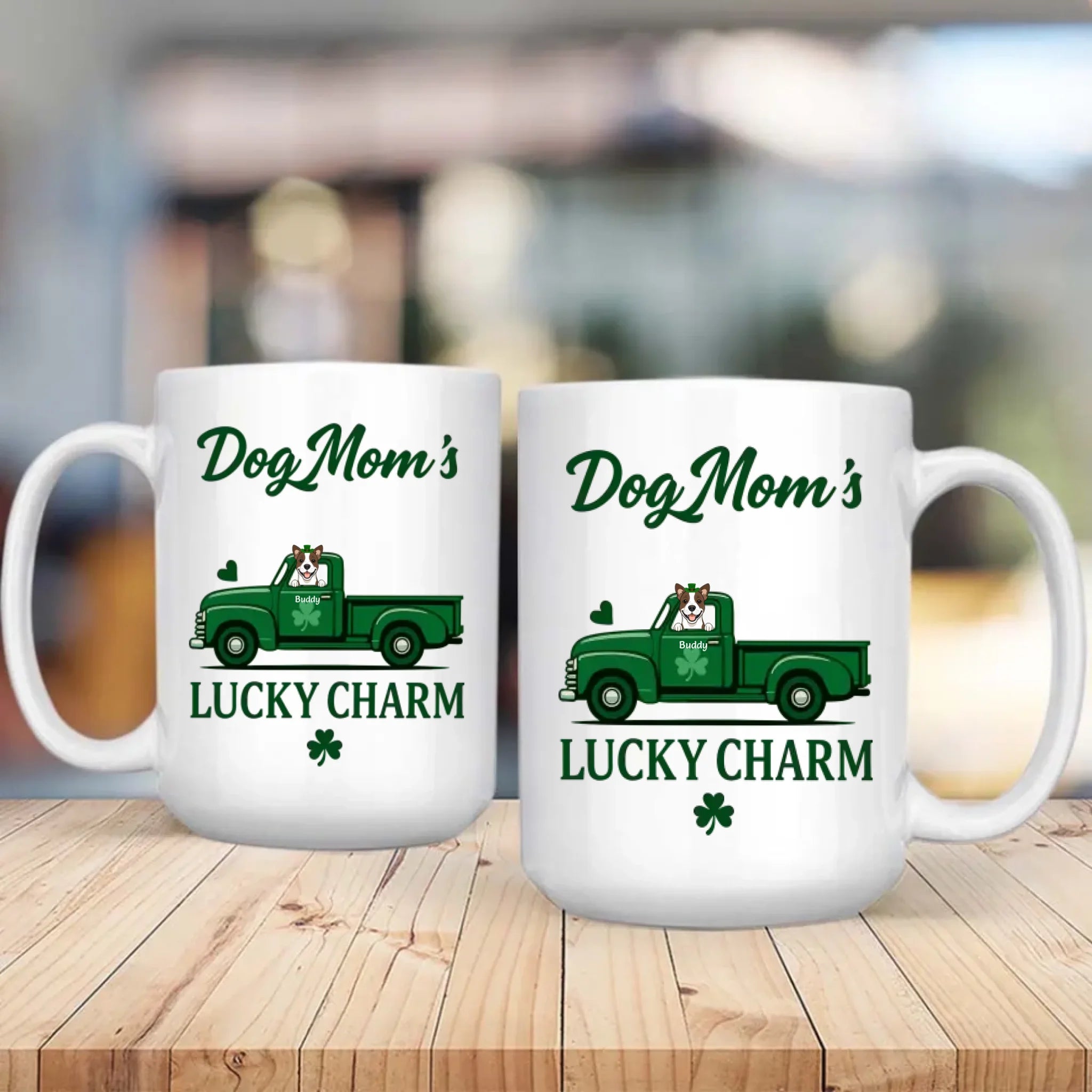 Dog Mom’s Lucky Charm Mug – Personalized Green Truck Cup with Dog Graphic - 89Prints