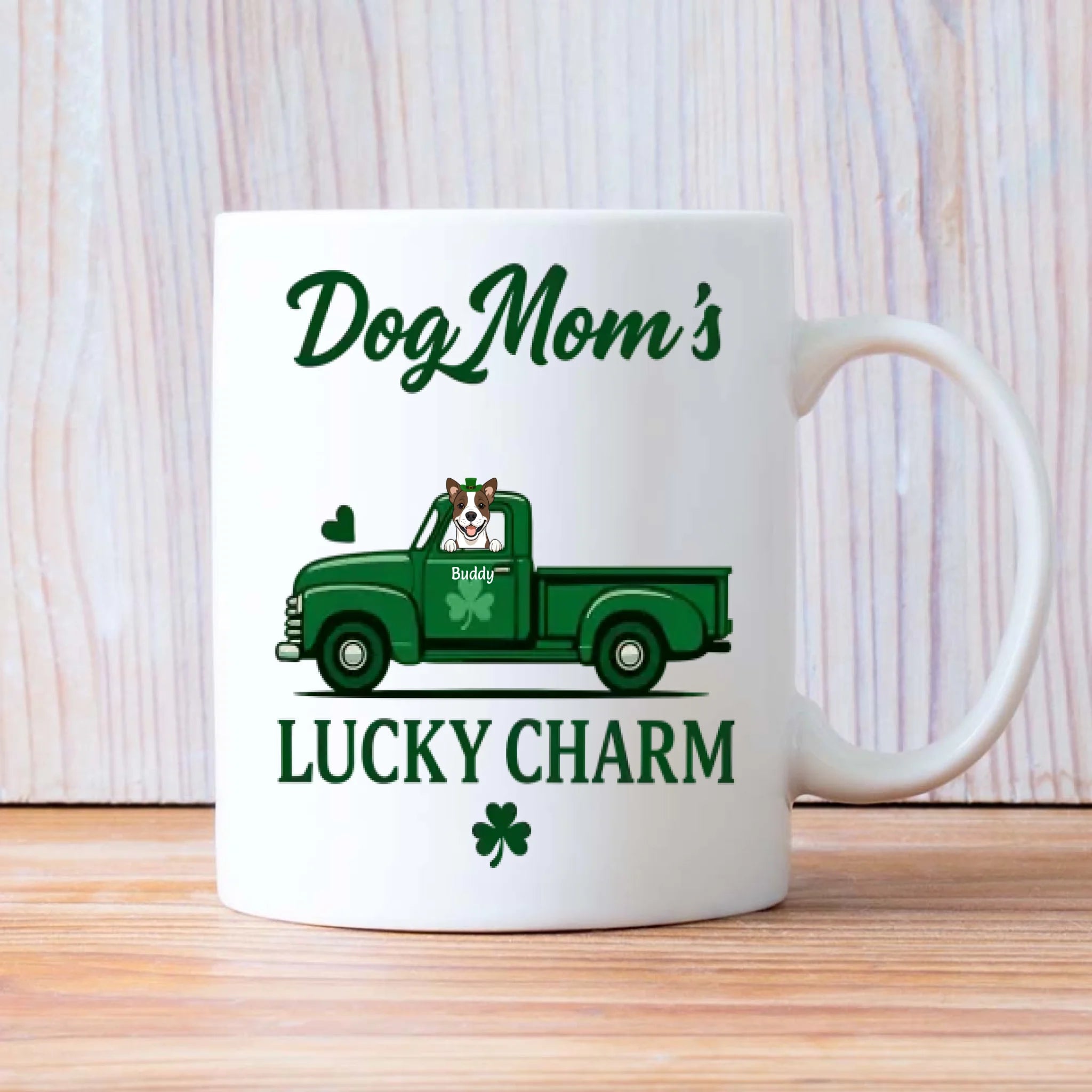 Dog Mom’s Lucky Charm Mug – Personalized Green Truck Cup with Dog Graphic - 89Prints
