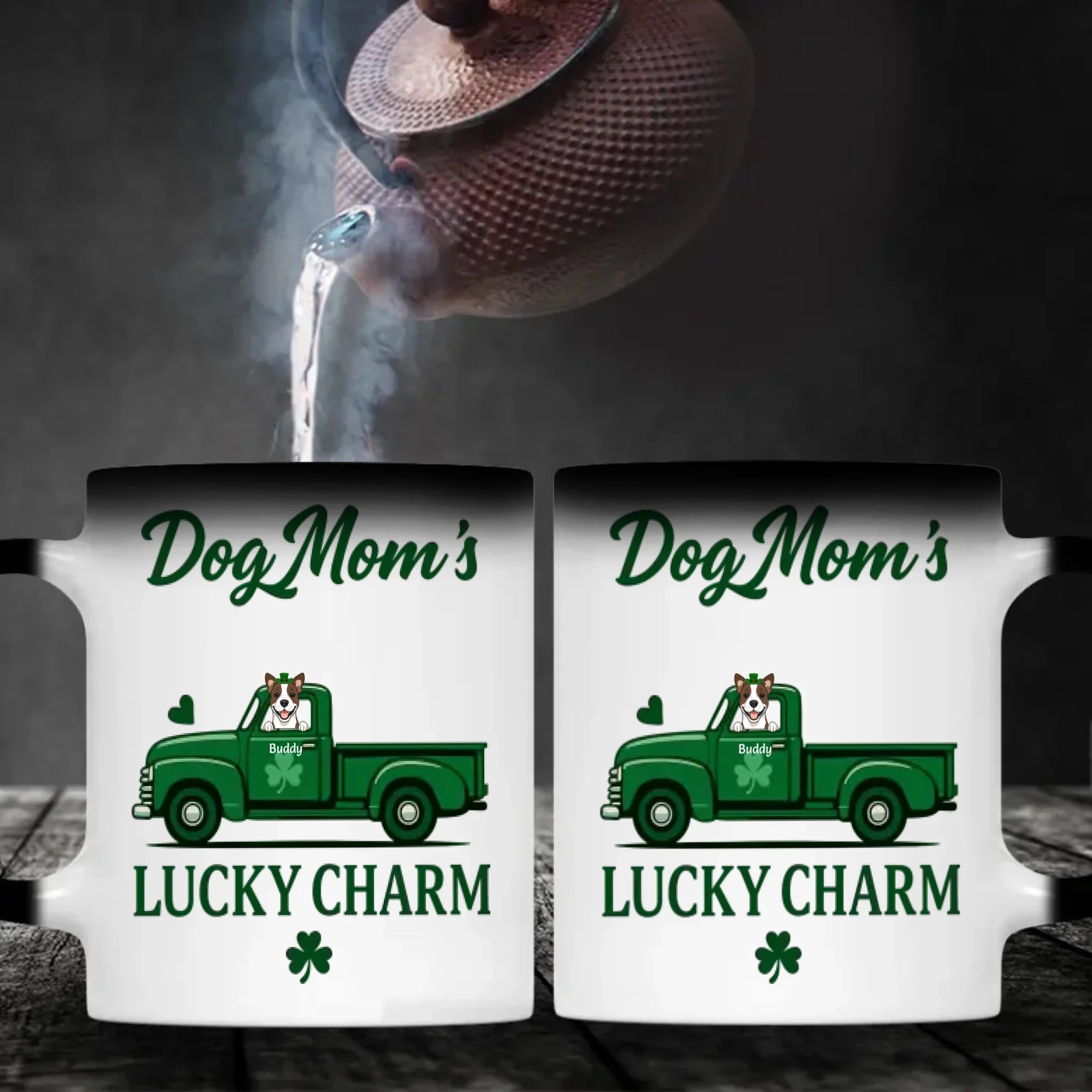Dog Mom’s Lucky Charm Mug – Personalized Green Truck Cup with Dog Graphic - 89Prints