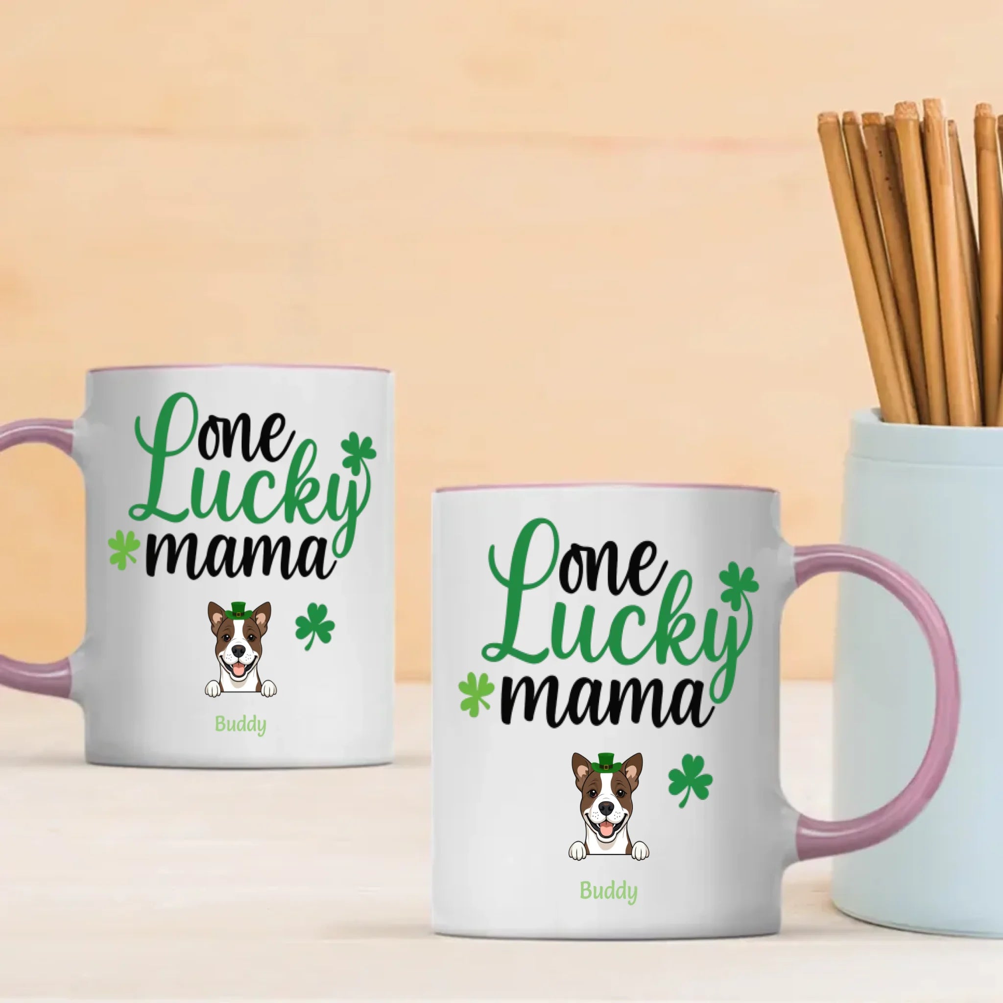 St Patrick’s Day Mug for Moms – Custom One Lucky Mama Cup with Dog Name - 89Prints