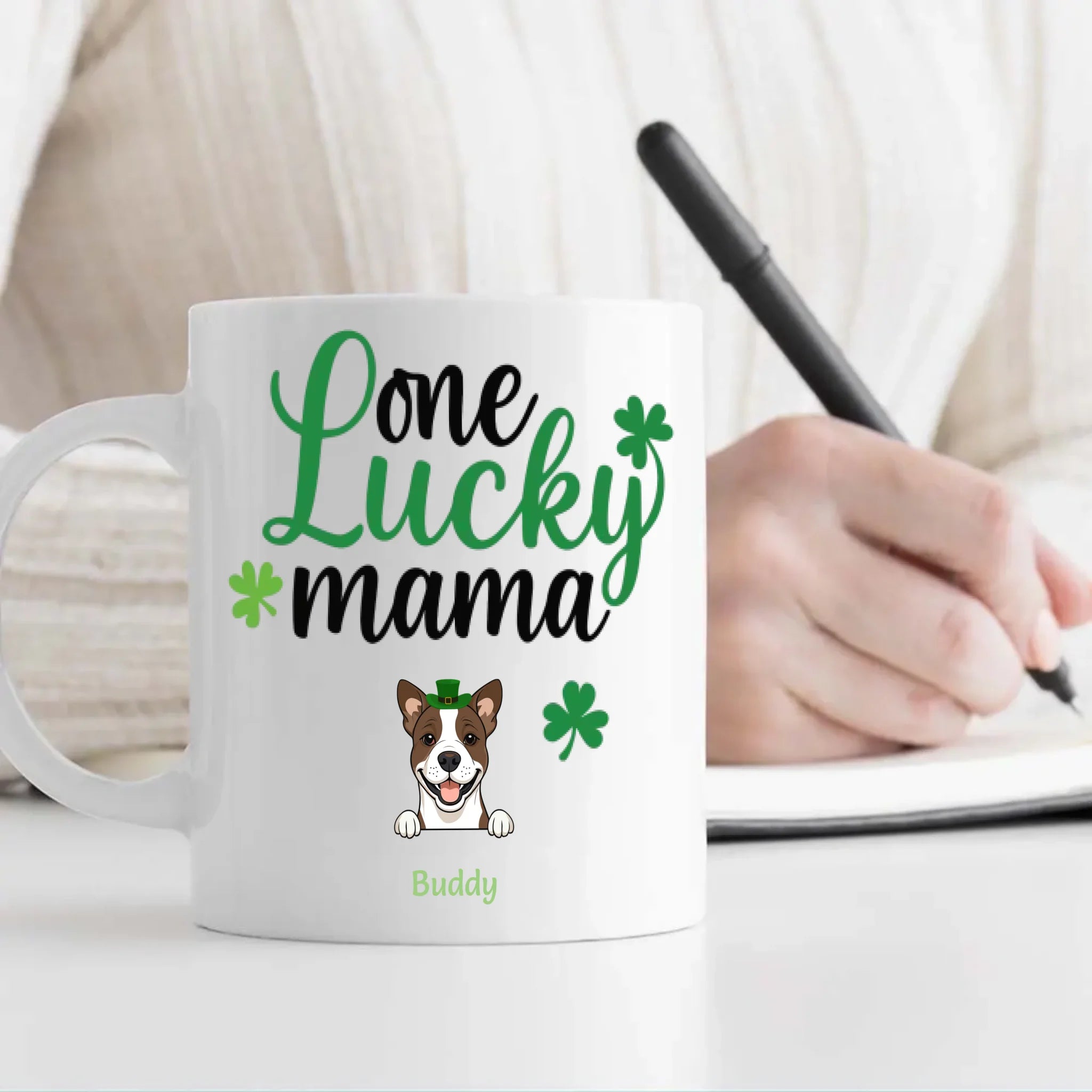 St Patrick’s Day Mug for Moms – Custom One Lucky Mama Cup with Dog Name - 89Prints