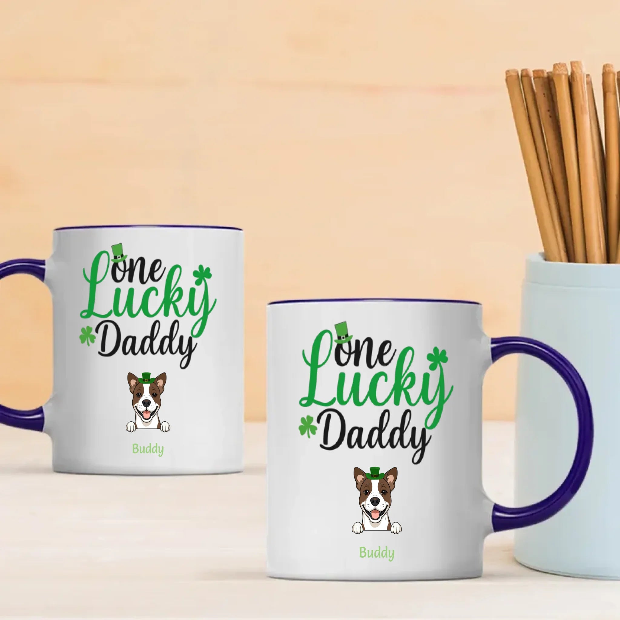 Dog Dad Personalized Gift – One Lucky Daddy St Patrick’s Day Magic Mug with Custom Dog Name - 89Prints