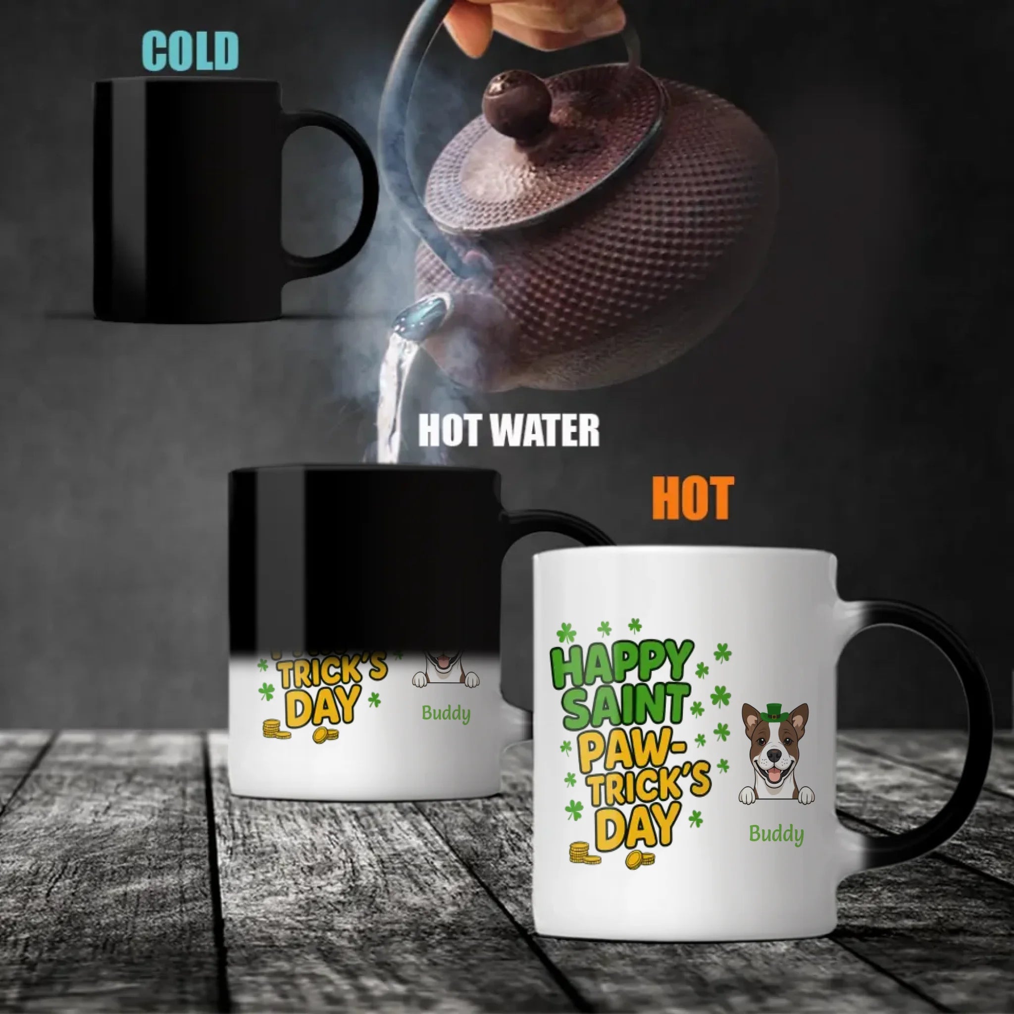 Custom Dog Dad Mug – “One Lucky Daddy” Heat-Reveal Cup for St Patrick’s Day - 89Prints