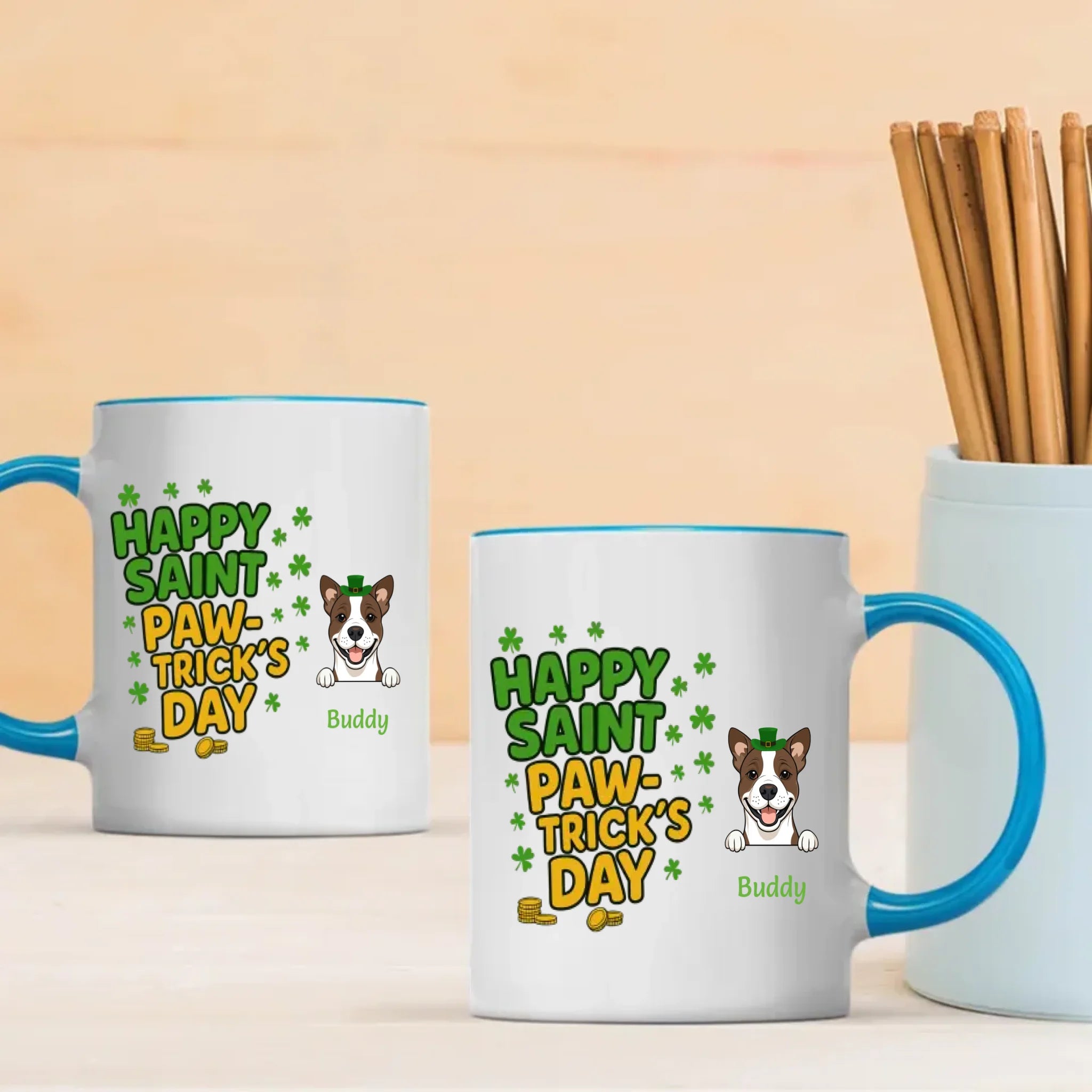 Custom Dog Dad Mug – “One Lucky Daddy” Heat-Reveal Cup for St Patrick’s Day - 89Prints