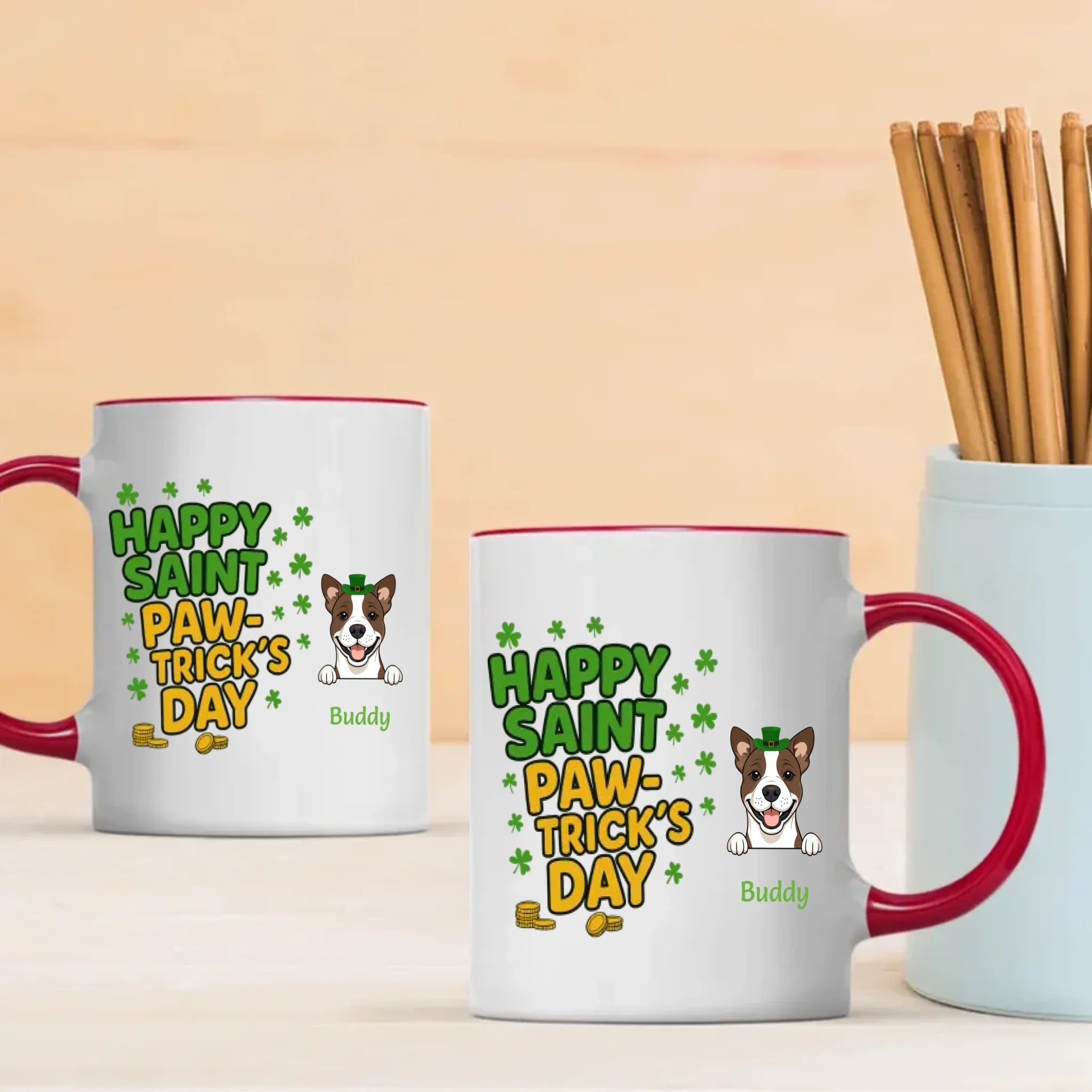 Custom Dog Dad Mug – “One Lucky Daddy” Heat-Reveal Cup for St Patrick’s Day - 89Prints