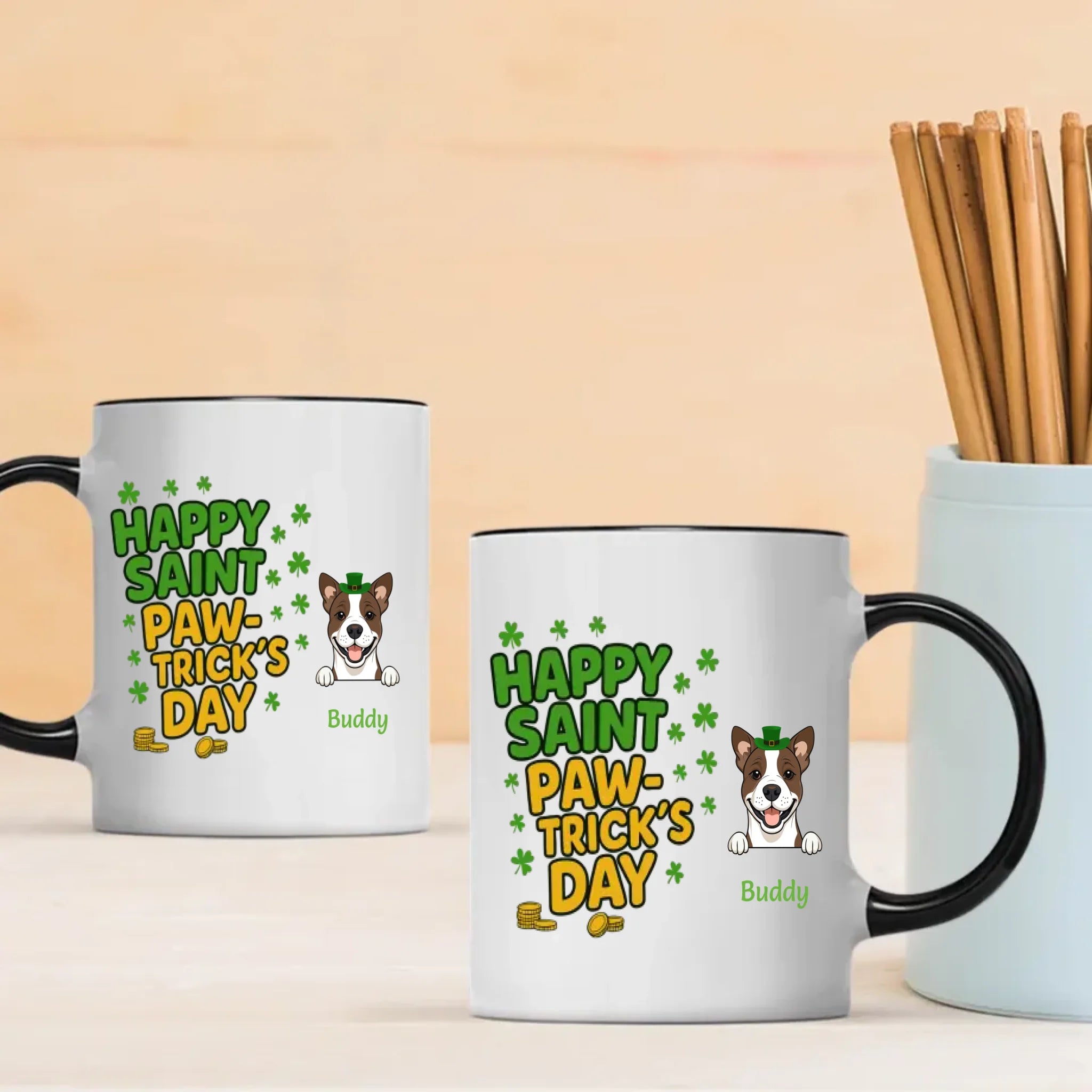Custom Dog Dad Mug – “One Lucky Daddy” Heat-Reveal Cup for St Patrick’s Day - 89Prints