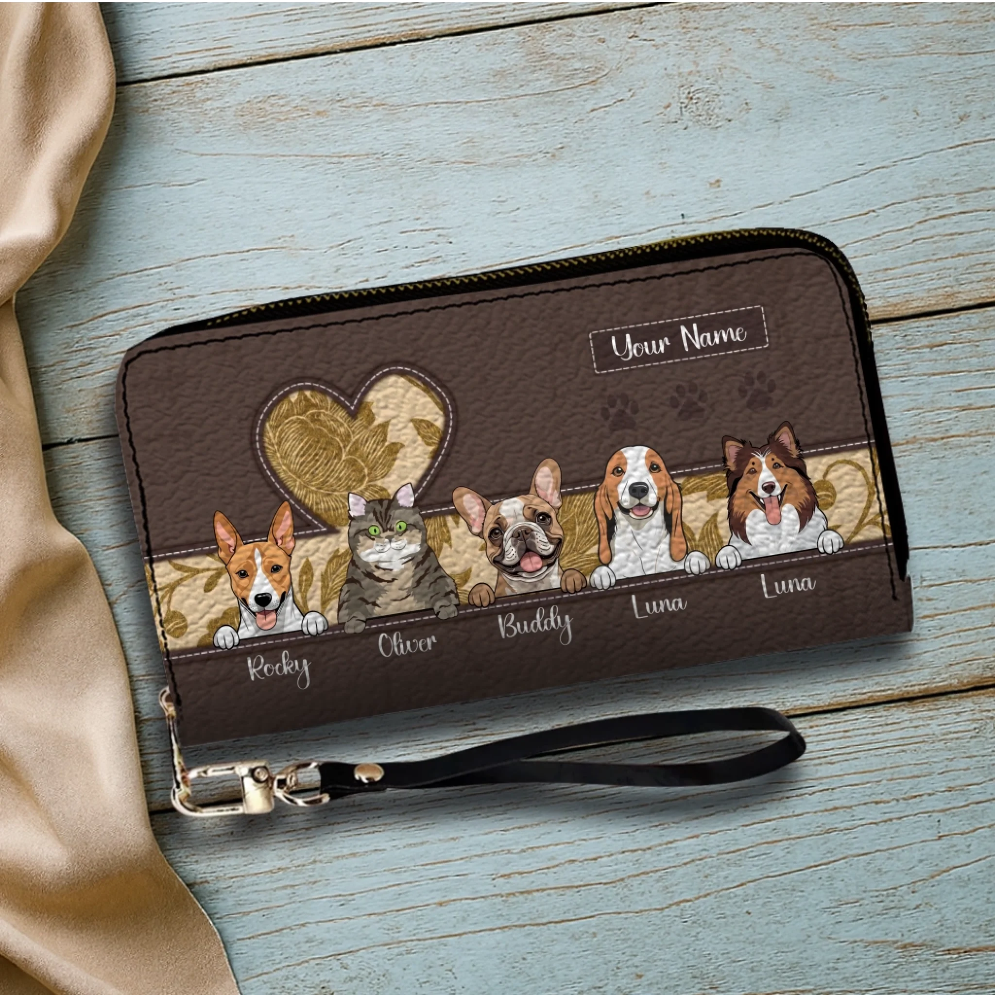 Vintage Pet Leather Wallet – Personalized Dogs & Cats | Custom Name | 89Prints