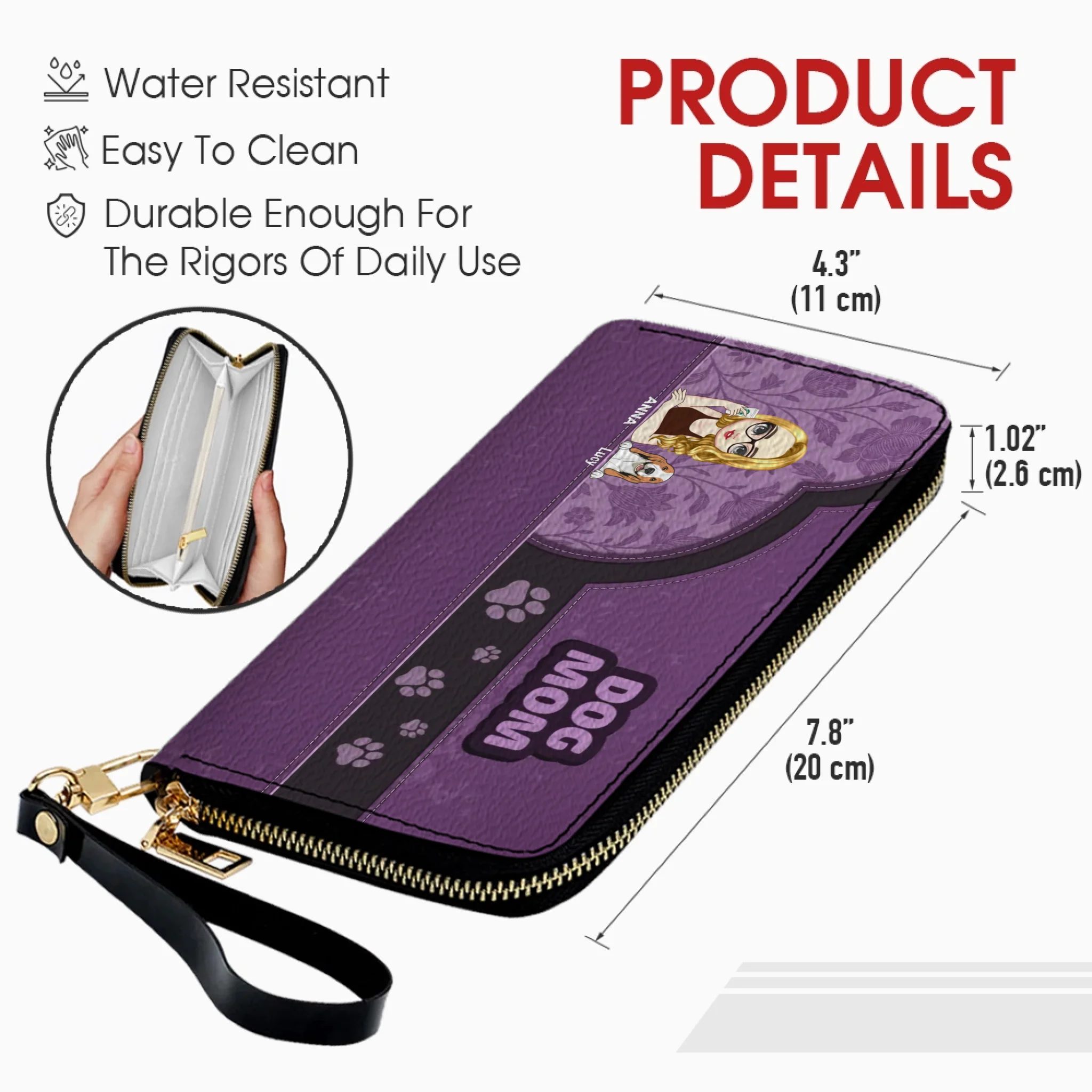 Personalized Pet Lover Wallet for Women – Dog Mom Faux Leather Cartoon Design - 89Prints