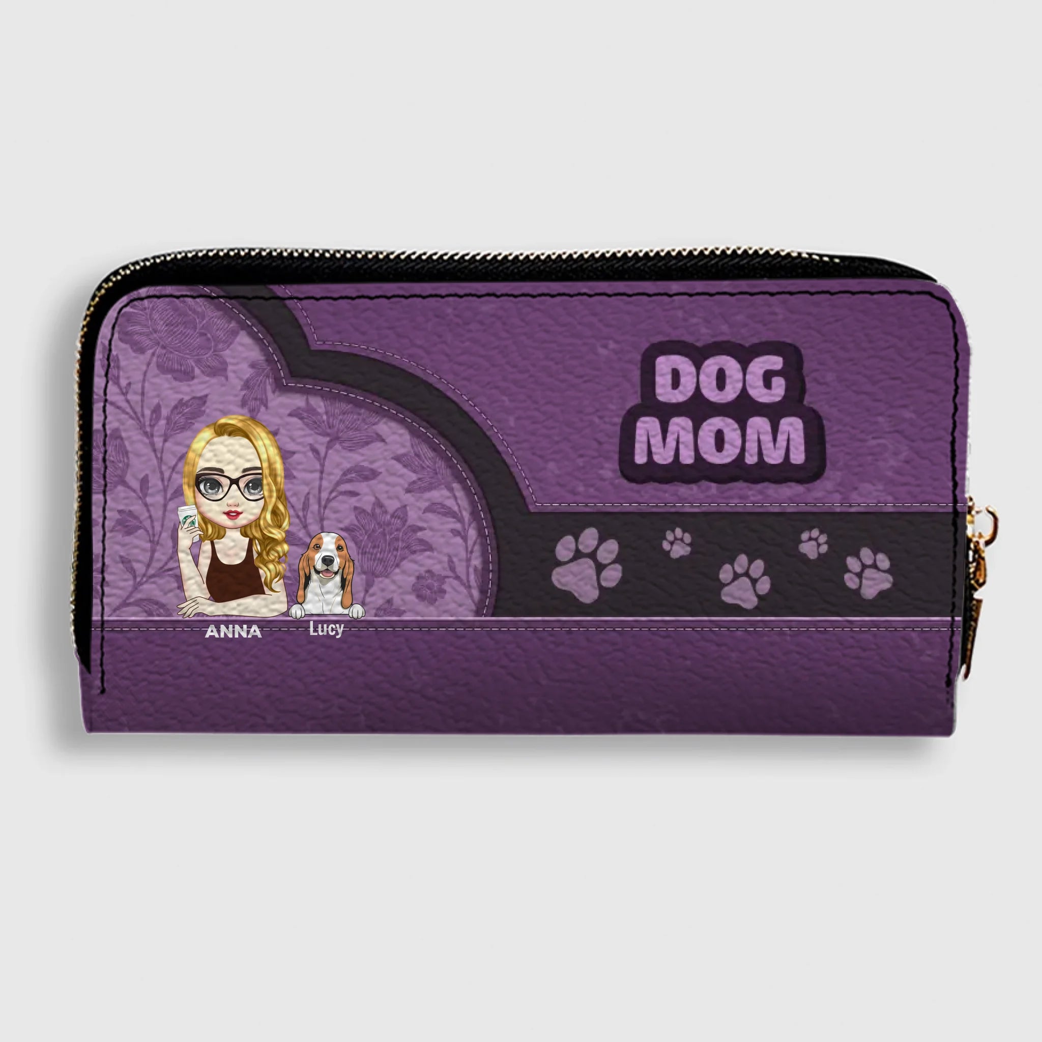 Personalized Pet Lover Wallet for Women – Dog Mom Faux Leather Cartoon Design - 89Prints