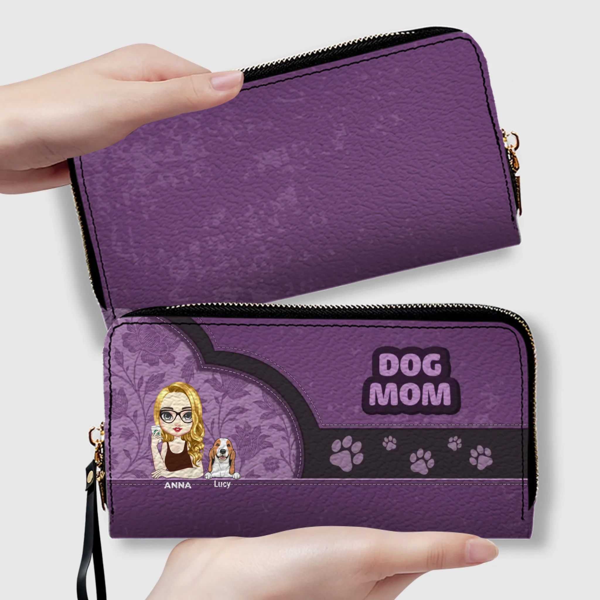 Personalized Pet Lover Wallet for Women – Dog Mom Faux Leather Cartoon Design - 89Prints