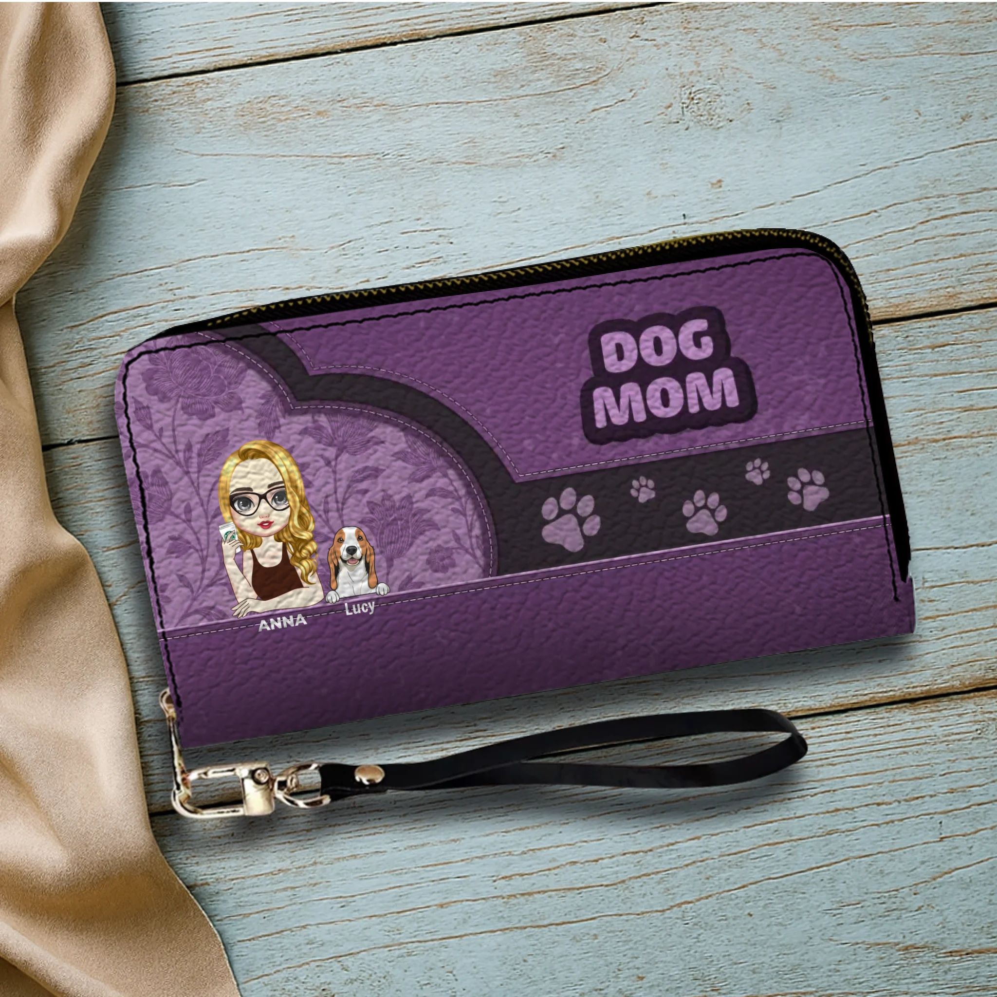 Personalized Pet Lover Wallet for Women – Dog Mom Faux Leather Cartoon Design - 89Prints