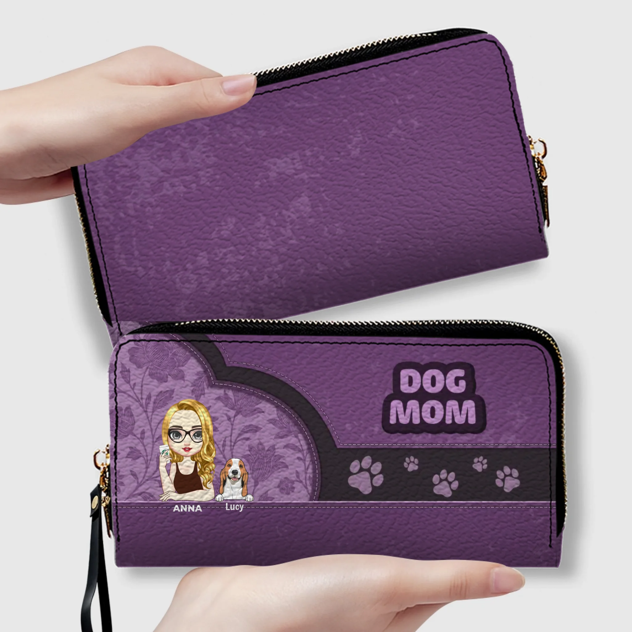 Personalized Pet Lover Wallet for Women – Dog Mom Faux Leather Cartoon Design - 89Prints