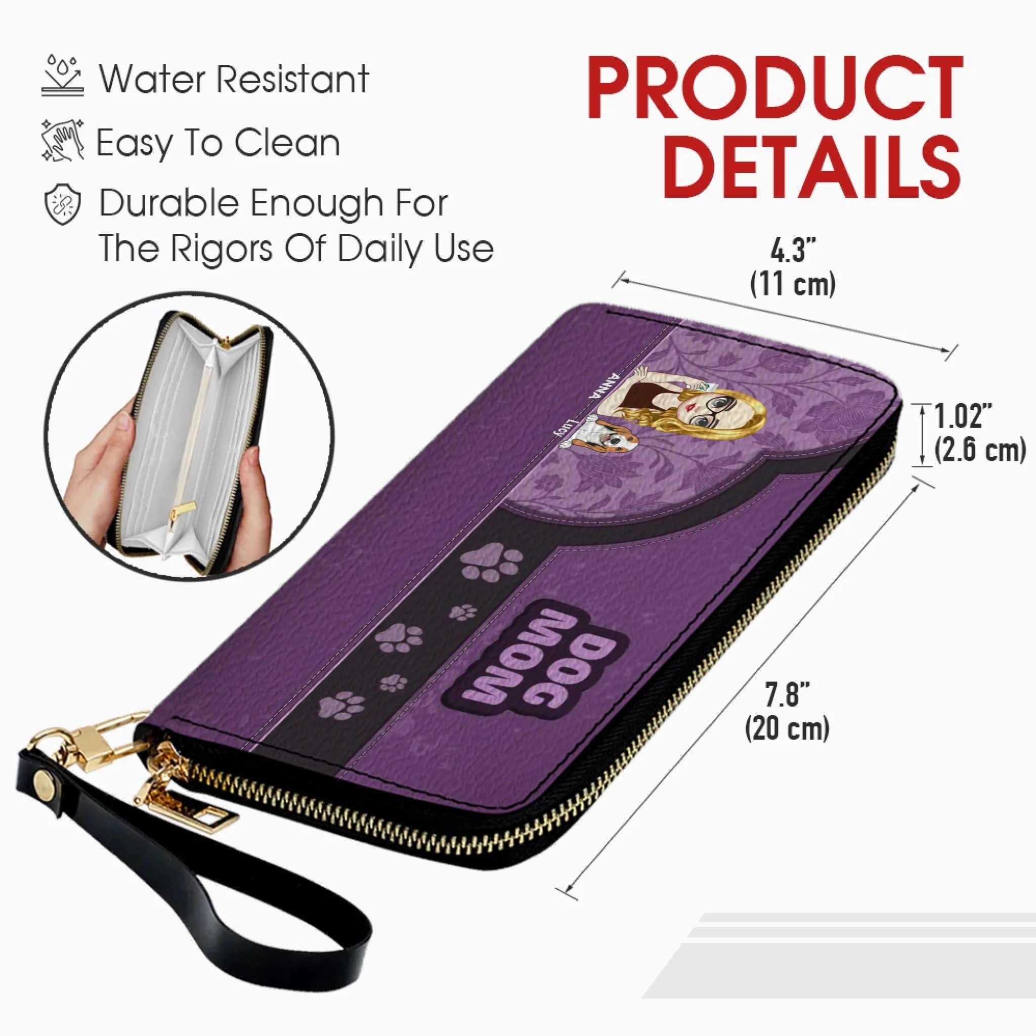 Personalized Pet Lover Wallet for Women – Dog Mom Faux Leather Cartoon Design - 89Prints