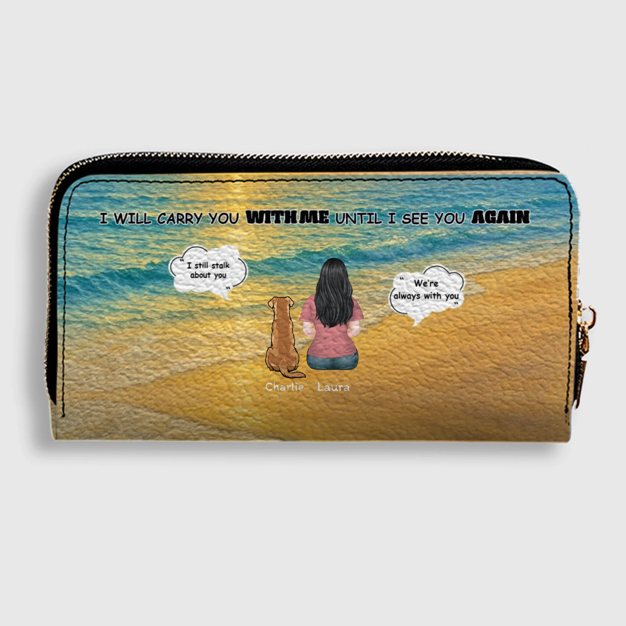 I Will Carry You With Me – Custom Memorial Dog Wallet, Personalized Person & Dog Beach Scene Purse - 89Prints