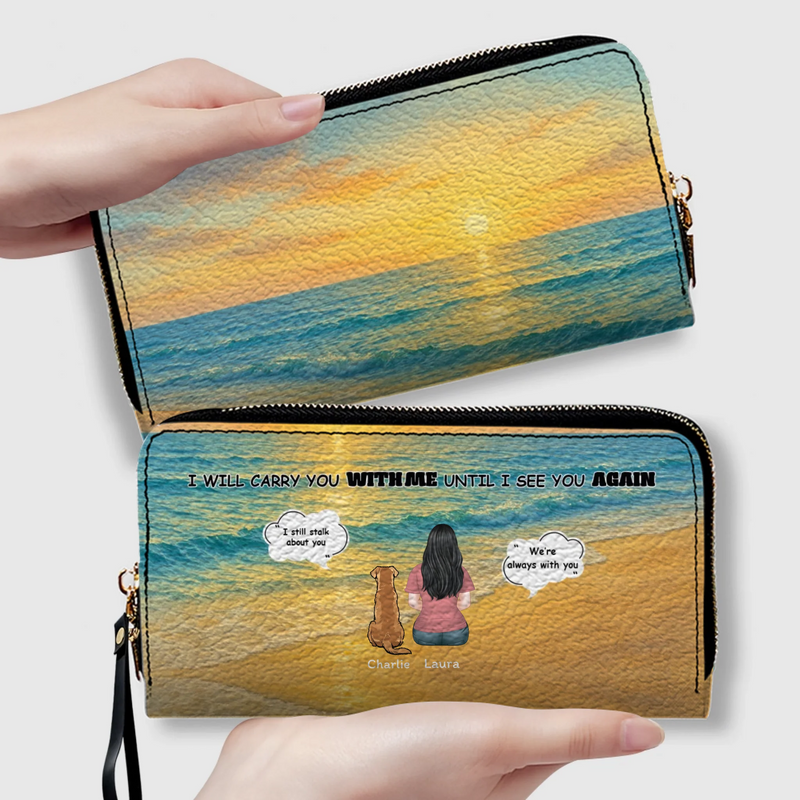 I Will Carry You With Me – Custom Memorial Dog Wallet, Personalized Person & Dog Beach Scene Purse - 89Prints