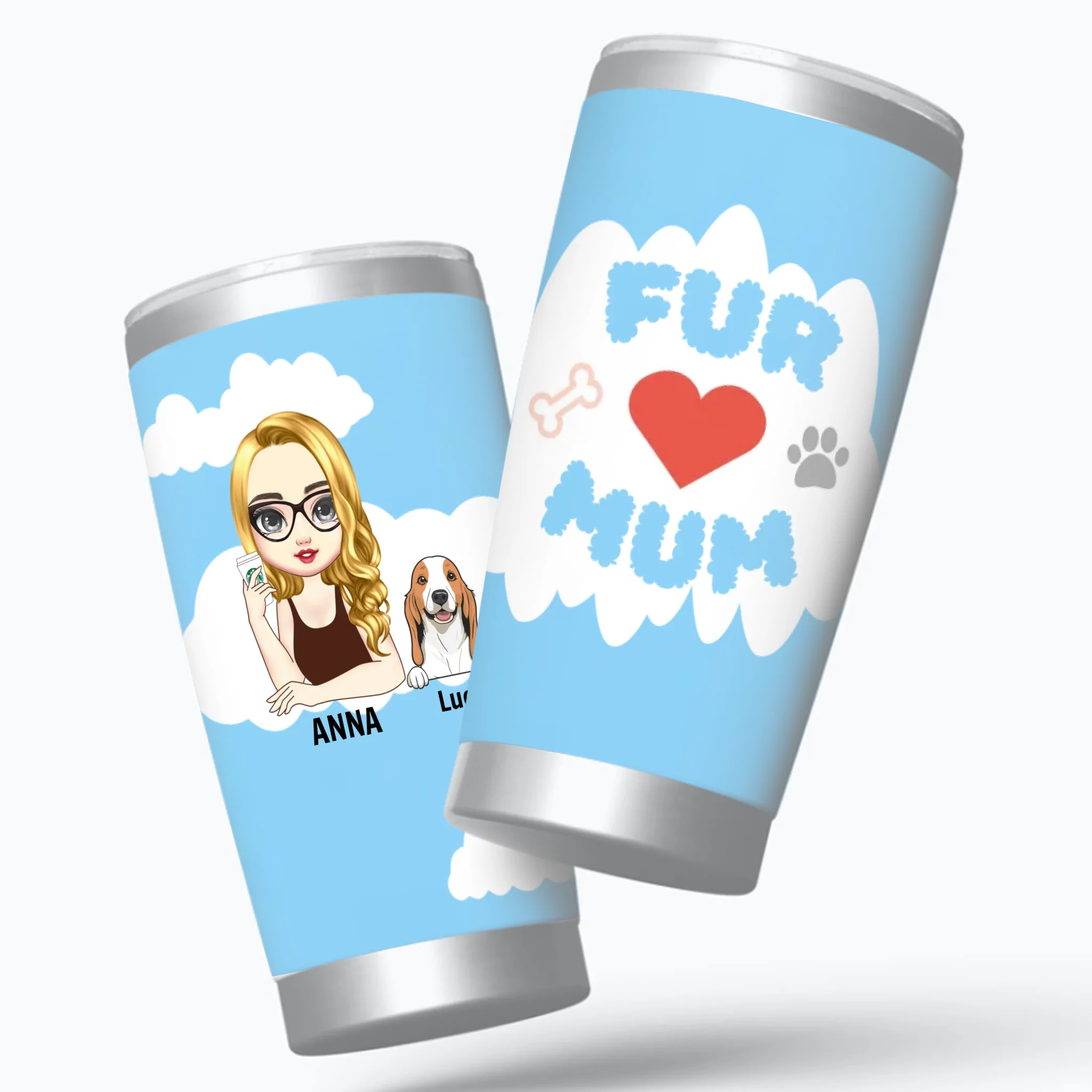 Custom Pet Lover Tumbler – Cartoon Woman with Dog Design, Perfect Gift - 89Prints