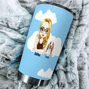 Custom Pet Lover Tumbler – Cartoon Woman with Dog Design, Perfect Gift - 89Prints