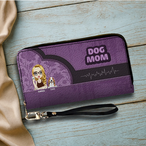 Dog Mom Zip-Around Wallet – Cartoon Pet Artwork with “DOG MOM” Print - 89Prints