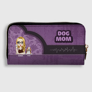 Dog Mom Zip-Around Wallet – Cartoon Pet Artwork with “DOG MOM” Print - 89Prints