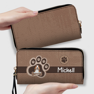 Custom Leather Long Wallet – Your Dog & Paw Print Design, Personalized Gift for Dog Lovers - 89Prints