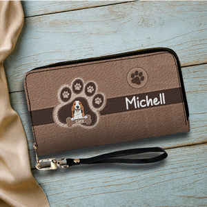 Custom Leather Long Wallet – Your Dog & Paw Print Design, Personalized Gift for Dog Lovers - 89Prints