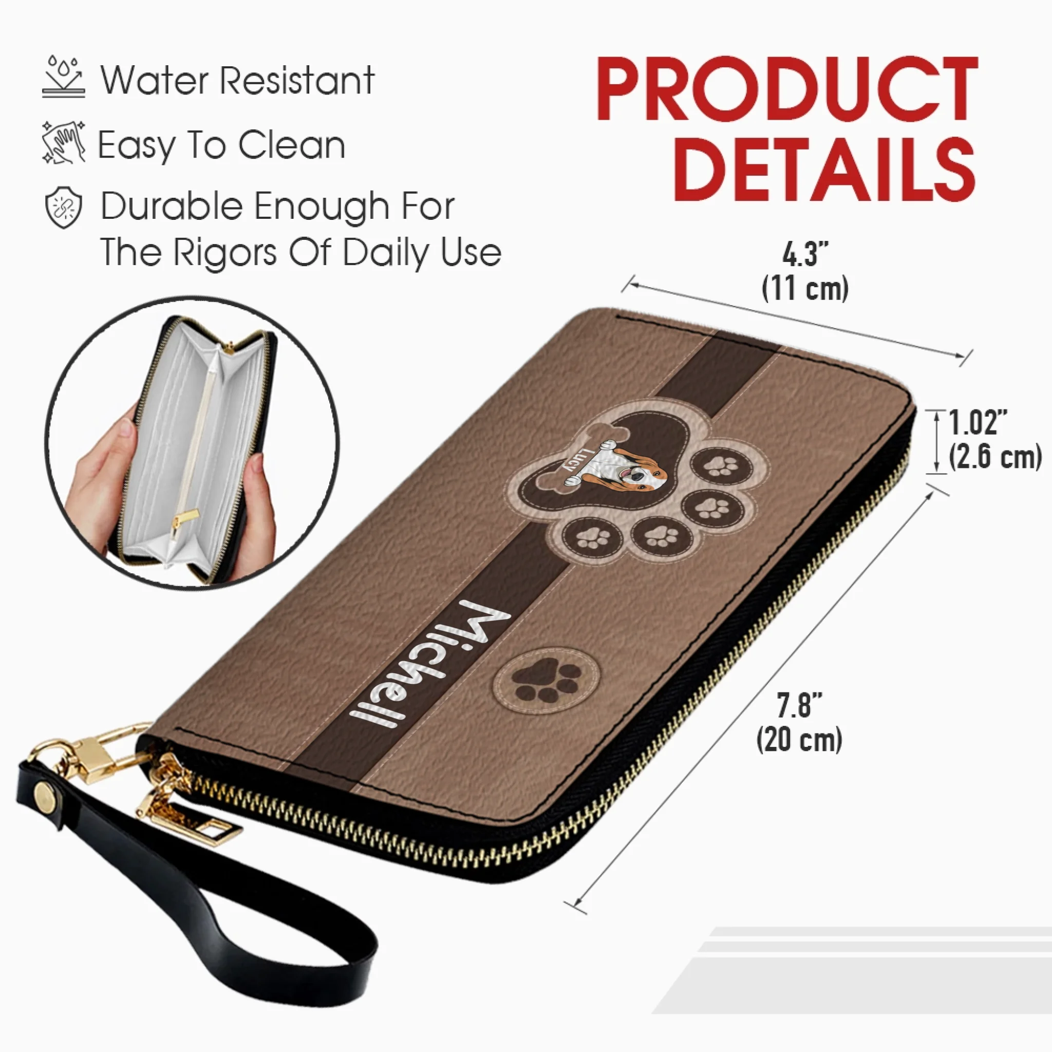 Custom Leather Long Wallet – Your Dog & Paw Print Design, Personalized Gift for Dog Lovers - 89Prints