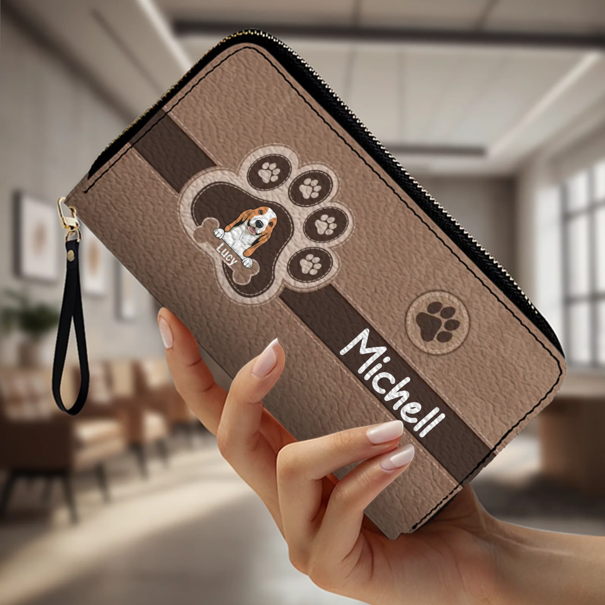 Custom Leather Long Wallet – Your Dog & Paw Print Design, Personalized Gift for Dog Lovers - 89Prints