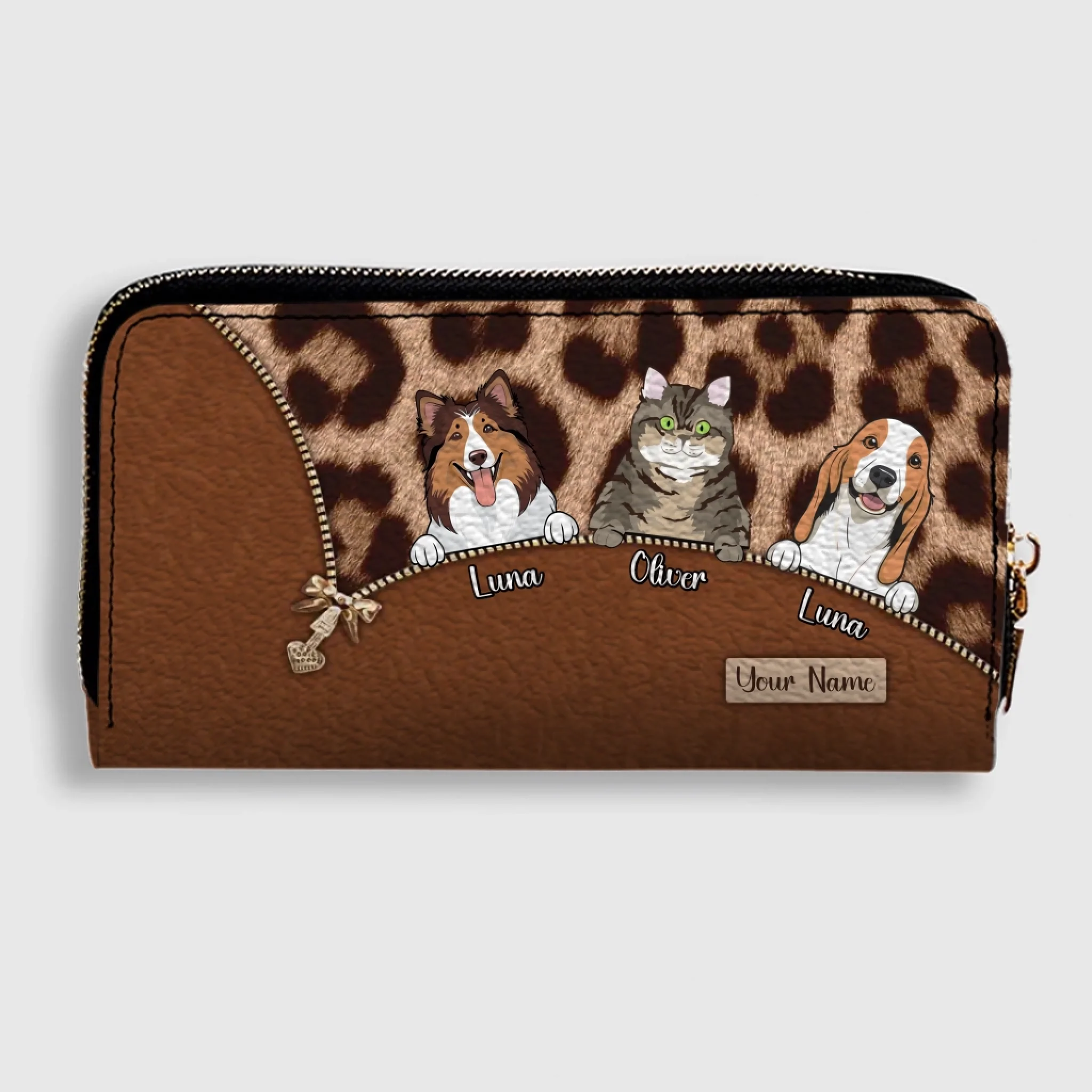 Custom Dog Print Leopard Print Personalized Wallet – Personalize 1–3 Cute and Smart Dogs | Long Leather Wallet Gift for Dog Lovers | 89Prints