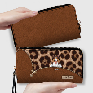 Custom Dog Print Leopard Print Personalized Wallet – Personalize 1–3 Cute and Smart Dogs | Long Leather Wallet Gift for Dog Lovers | 89Prints